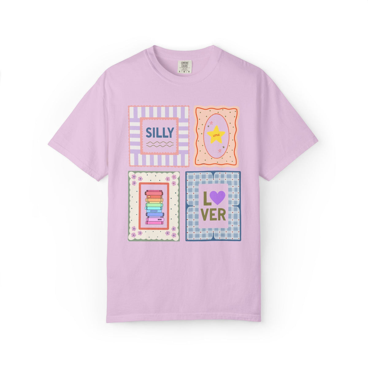 Silly Little Book Lover Tee Shirt with Kitschy and Whimsy Frames, Cute School Librarian or Reading Teacher Tee for Bookworm or Reader - Opal and June
