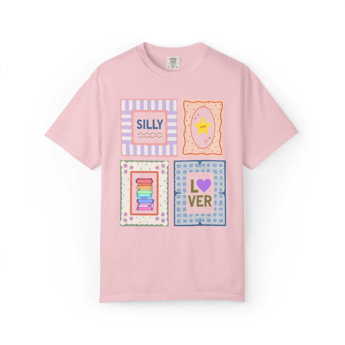Silly Little Book Lover Tee Shirt with Kitschy and Whimsy Frames, Cute School Librarian or Reading Teacher Tee for Bookworm or Reader - Opal and June
