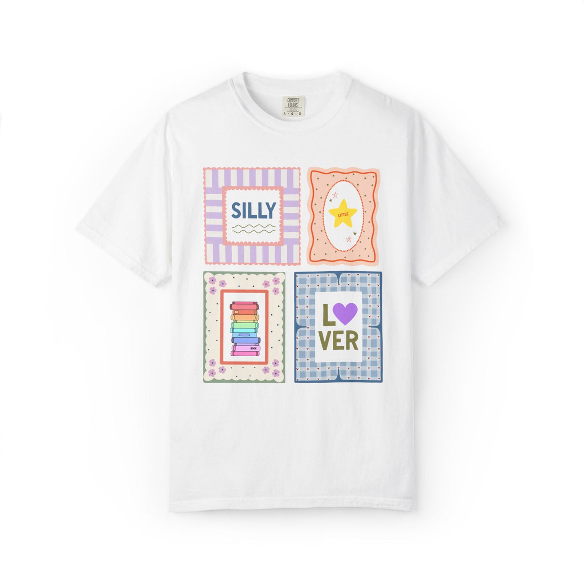 Silly Little Book Lover Tee Shirt with Kitschy and Whimsy Frames, Cute School Librarian or Reading Teacher Tee for Bookworm or Reader - Opal and June