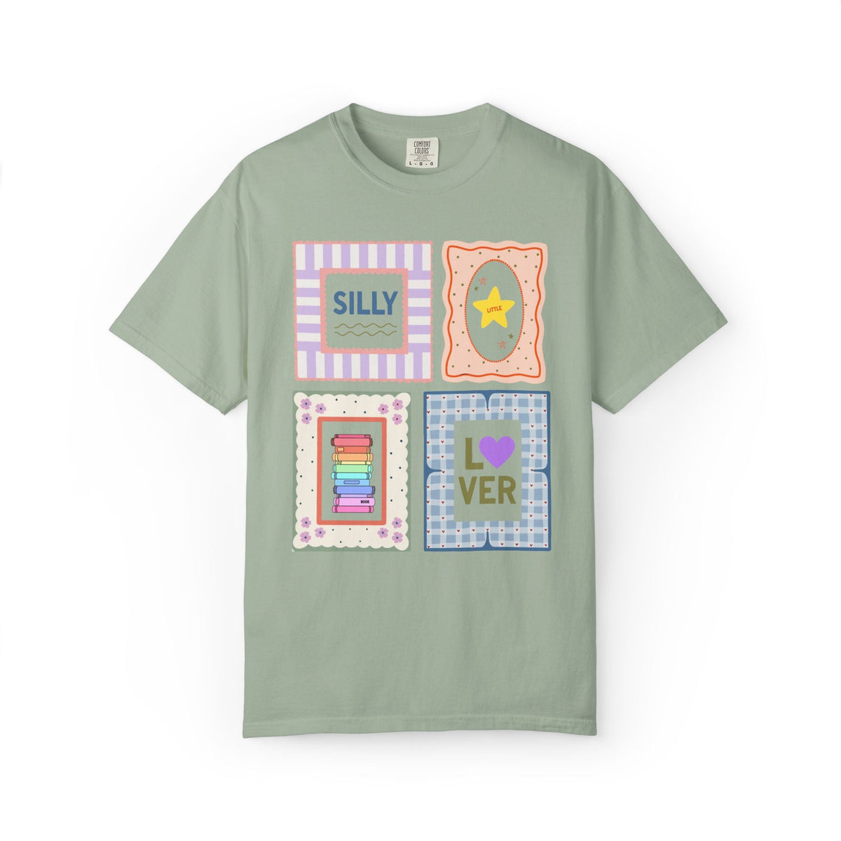Silly Little Book Lover Tee Shirt with Kitschy and Whimsy Frames, Cute School Librarian or Reading Teacher Tee for Bookworm or Reader - Opal and June
