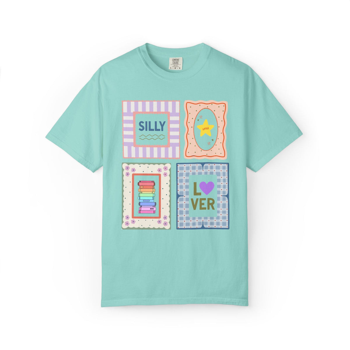 Silly Little Book Lover Tee Shirt with Kitschy and Whimsy Frames, Cute School Librarian or Reading Teacher Tee for Bookworm or Reader - Opal and June