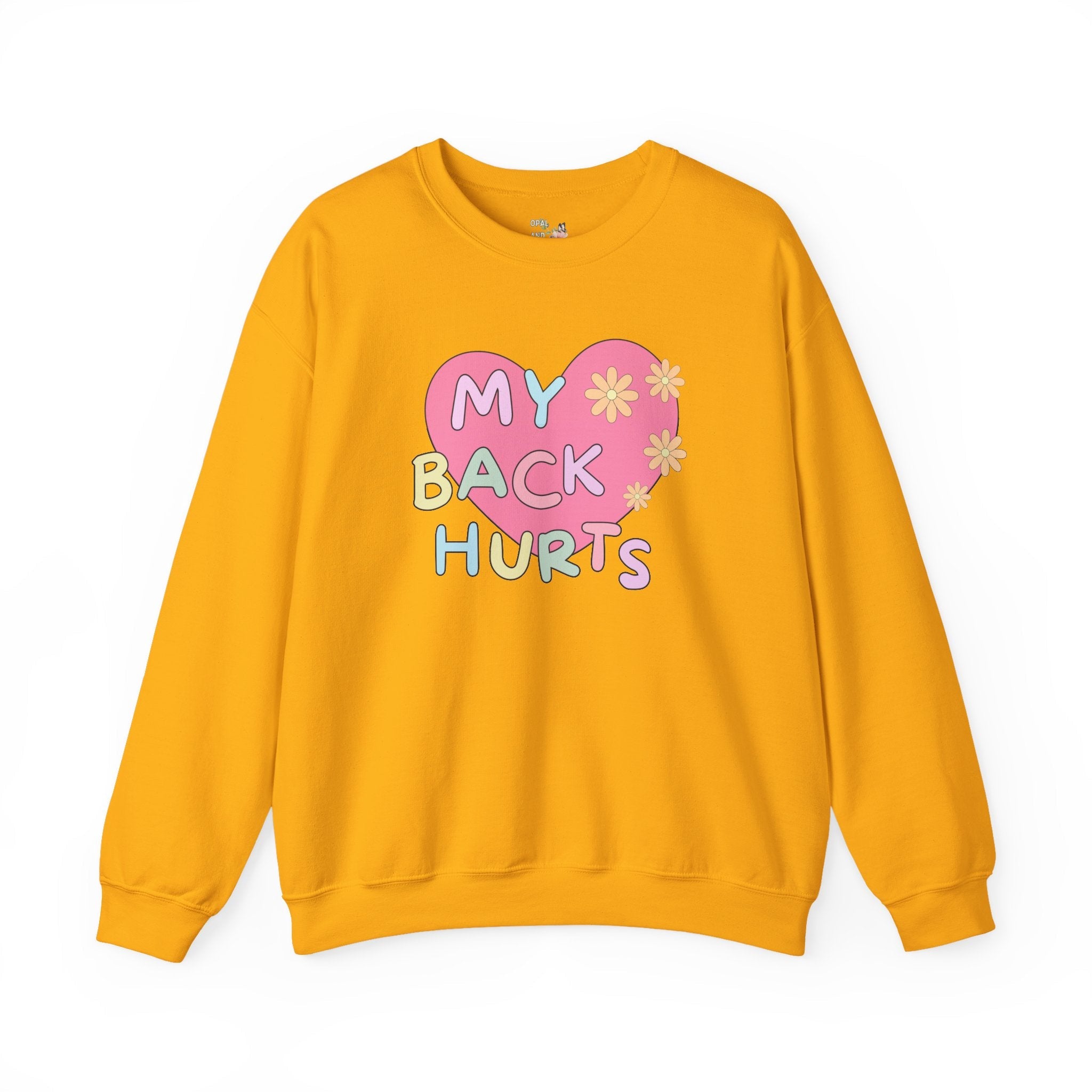 Silly My Back Hurts Sweatshirt with Heart and Retro Flower, Funny Saying Fibromyalgia Shirt, Thirty or Fortieth Birthday Gift, Cute Unhinged - Opal and June