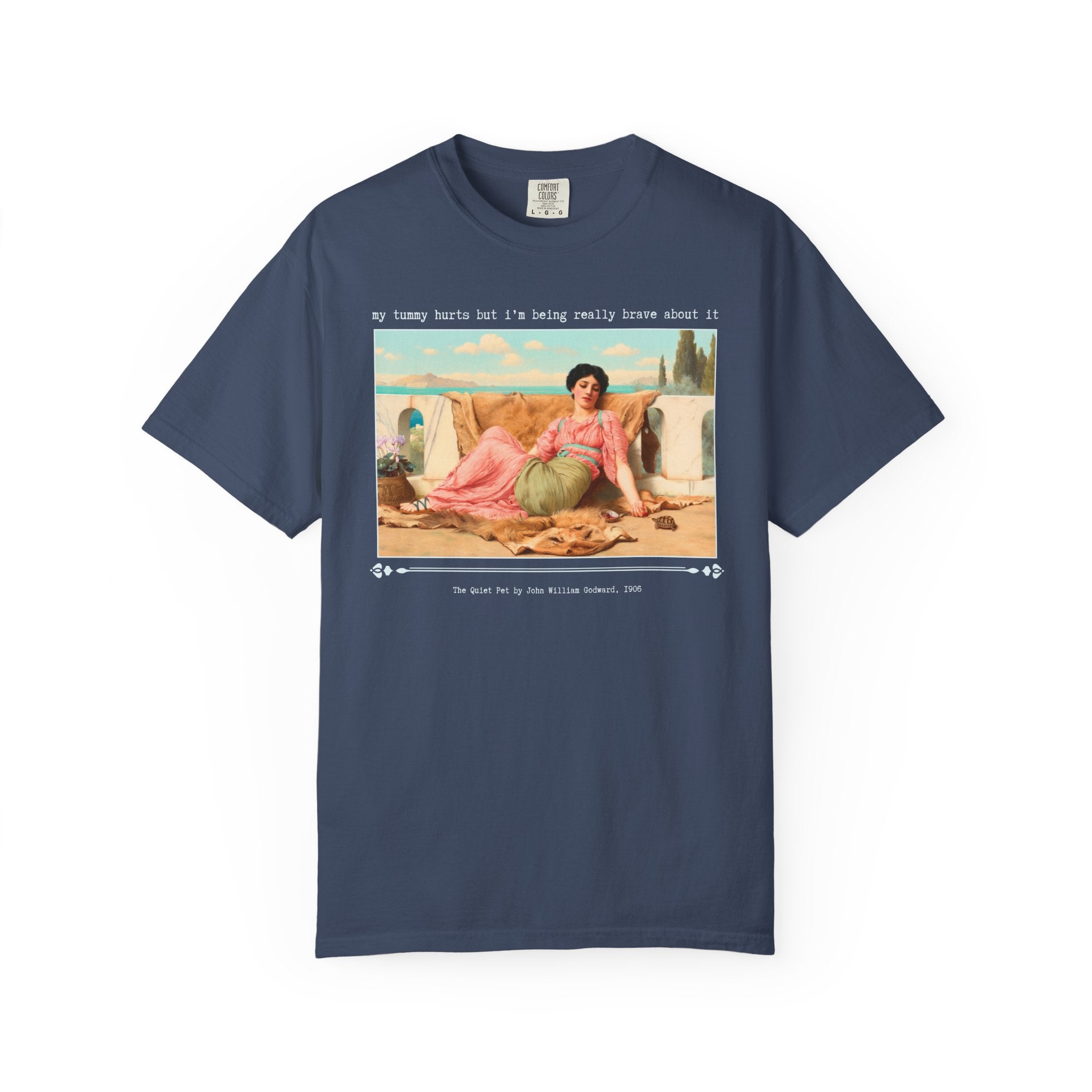 Silly My Tummy Hurts Art History T-Shirt for Art Historian with Chronic Tummy Aches, The Quiet Pet by John William Godward, Early 1900s Art - Opal and June