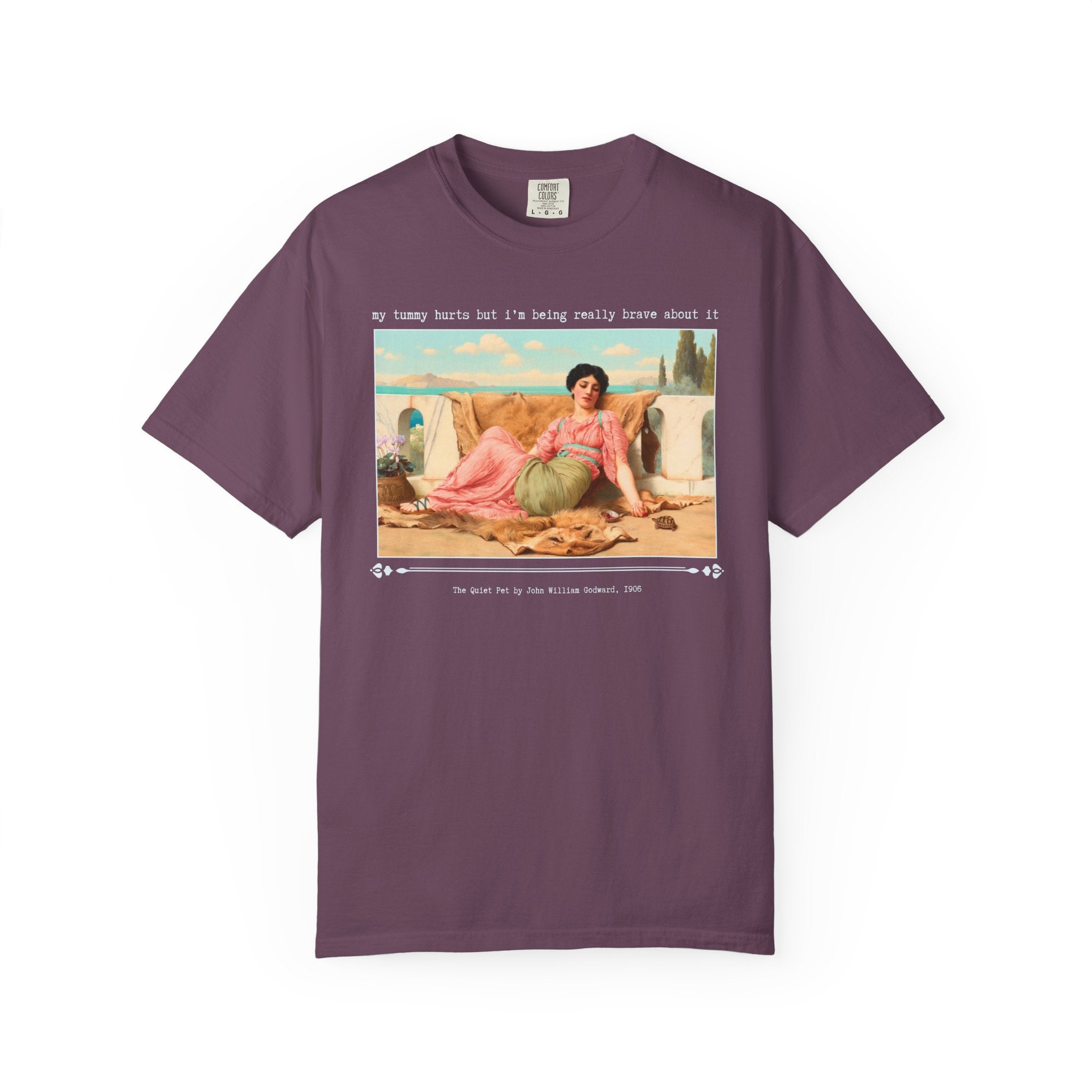 Silly My Tummy Hurts Art History T-Shirt for Art Historian with Chronic Tummy Aches, The Quiet Pet by John William Godward, Early 1900s Art - Opal and June