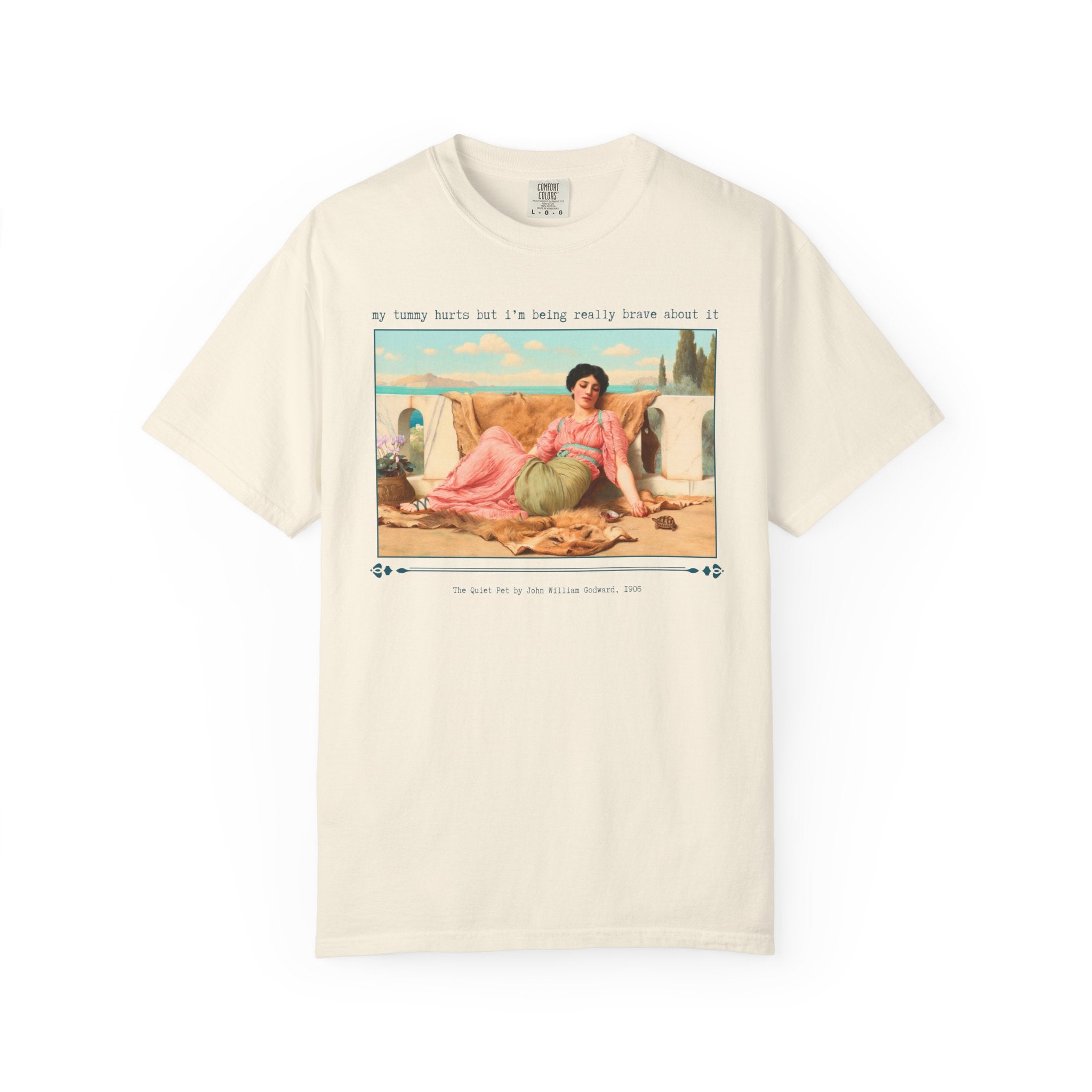 Silly My Tummy Hurts Art History T-Shirt for Art Historian with Chronic Tummy Aches, The Quiet Pet by John William Godward, Early 1900s Art - Opal and June