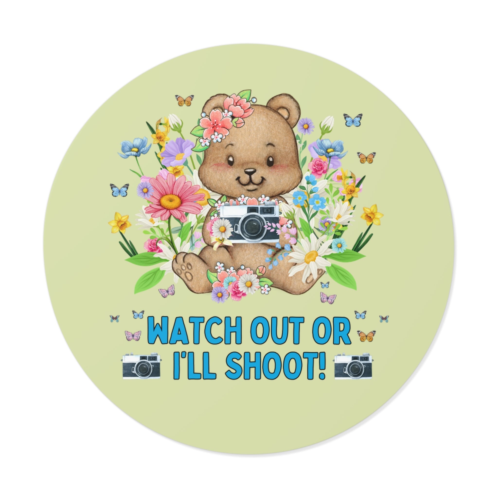 Silly Photographer Sticker for Wedding Photographer or Mom Who Loves Photos and Awesome Puns, Cottagecore Bear Sticker, Boho Butterflies - Opal and June