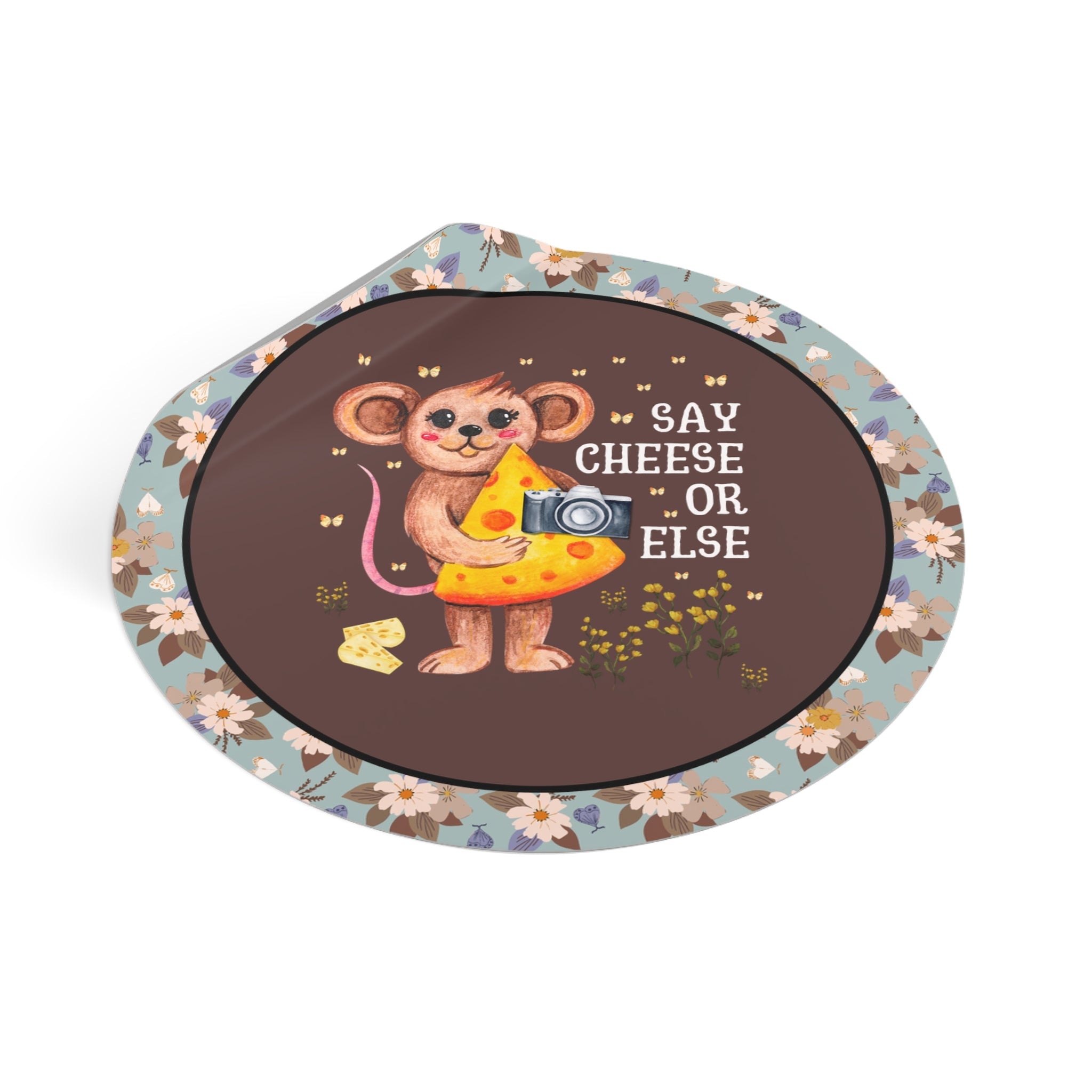 Silly Photographer Sticker with Mouse Holding a Camera: Say Cheese or Else, Funny Sarcastic Wedding Photographer Thank You Gift with Butterflies - Opal and June