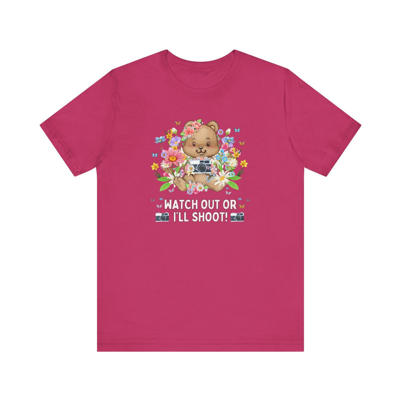 Silly Photographer Tee Shirt for Wedding Photographer or Family Photographer Who Awesome Puns, Cottagecore Bear, Boho Butterflies - Opal and June