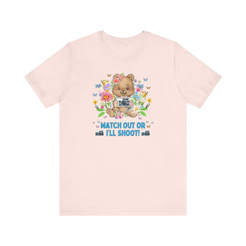 Silly Photographer Tee Shirt for Wedding Photographer or Family Photographer Who Awesome Puns, Cottagecore Bear, Boho Butterflies - Opal and June