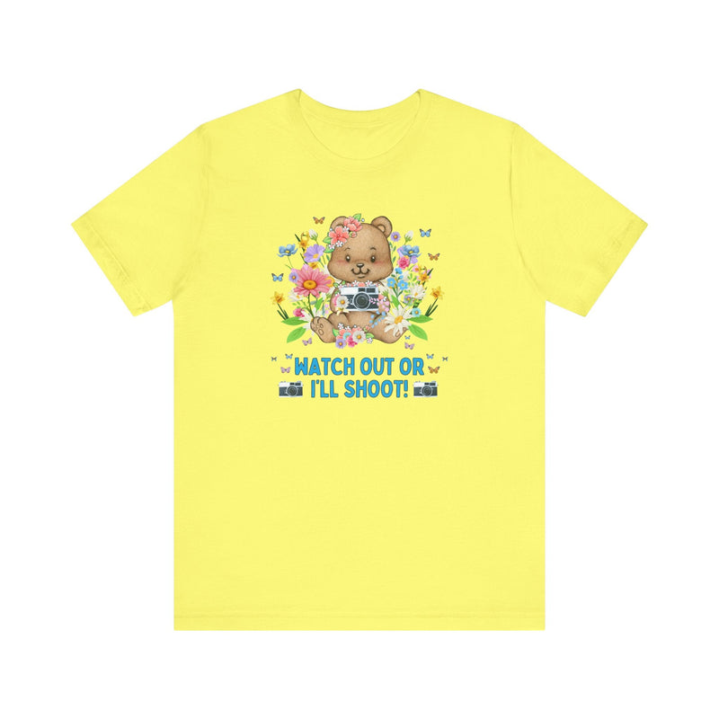 Silly Photographer Tee Shirt for Wedding Photographer or Family Photographer Who Awesome Puns, Cottagecore Bear, Boho Butterflies - Opal and June
