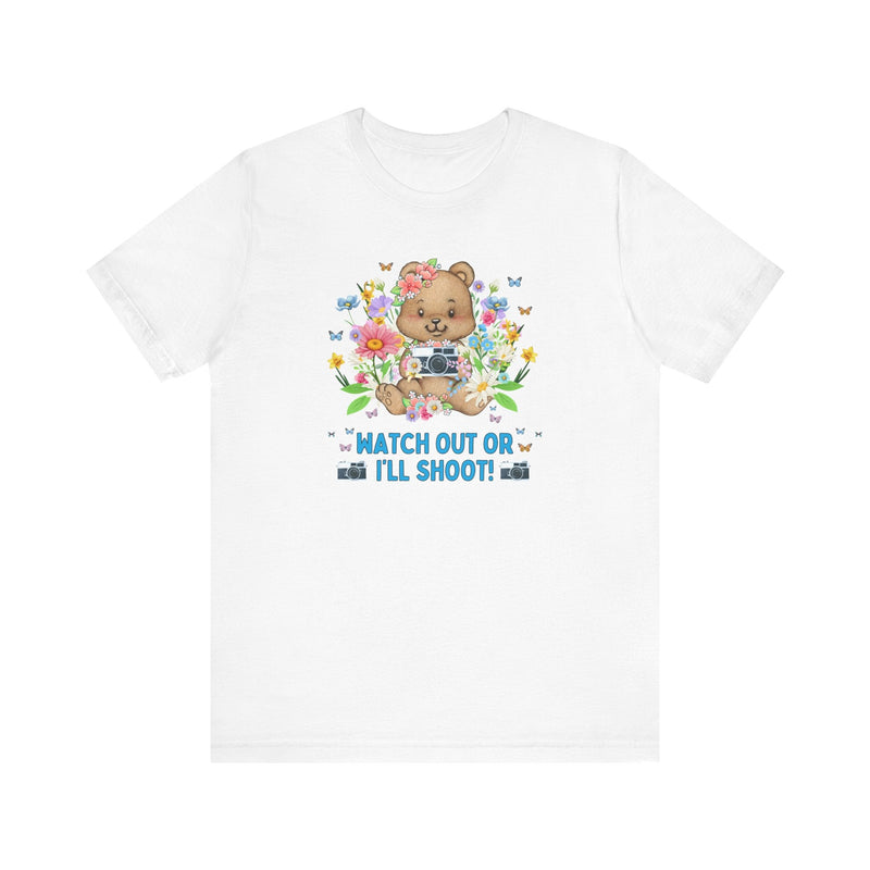 Silly Photographer Tee Shirt for Wedding Photographer or Family Photographer Who Awesome Puns, Cottagecore Bear, Boho Butterflies - Opal and June