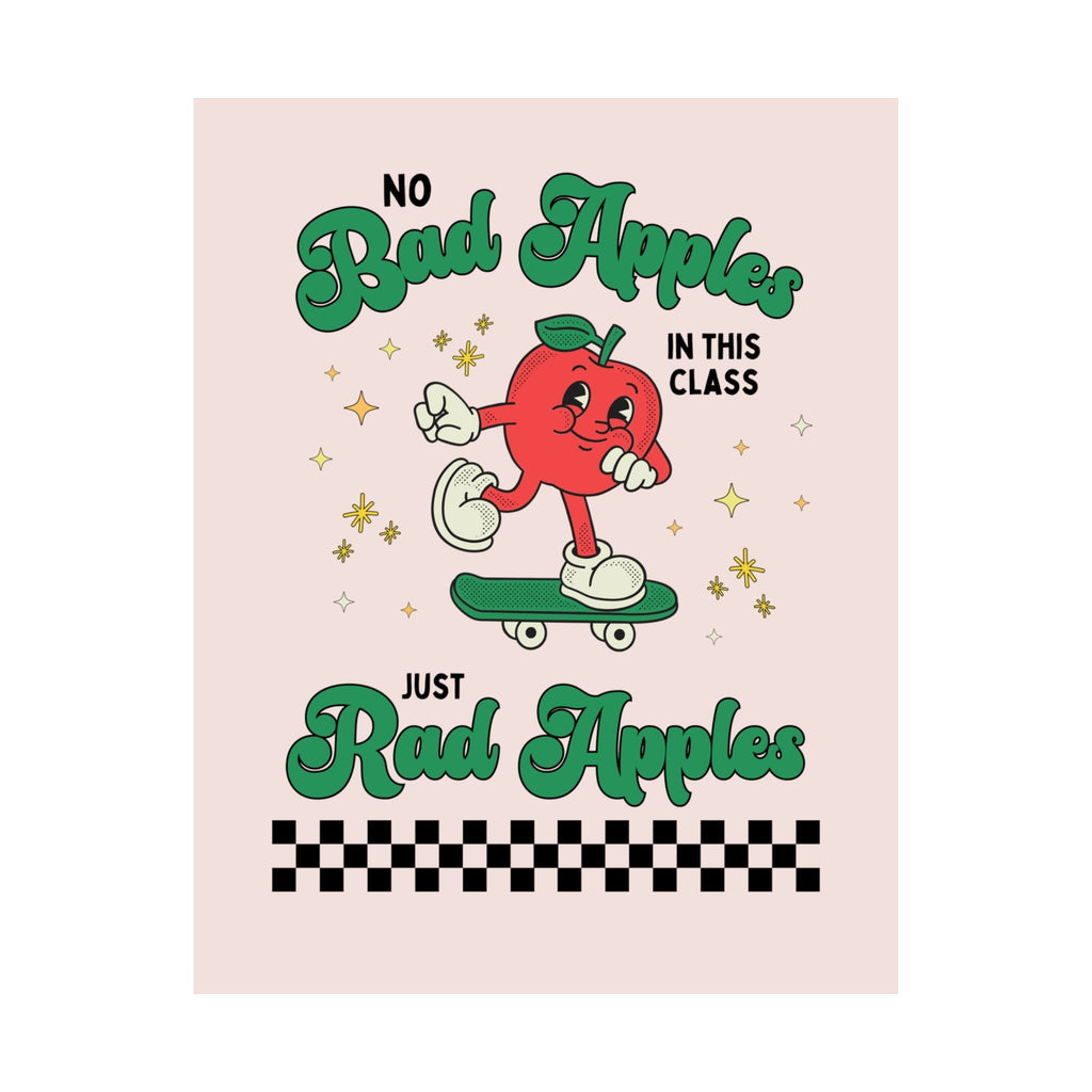 Silly Teacher Poster Print with Apple on a Skateboard: No Bad Apples in this Class, Just Rad Apples, Second Grade Teacher, Groovy Retro Vibe - Opal and June