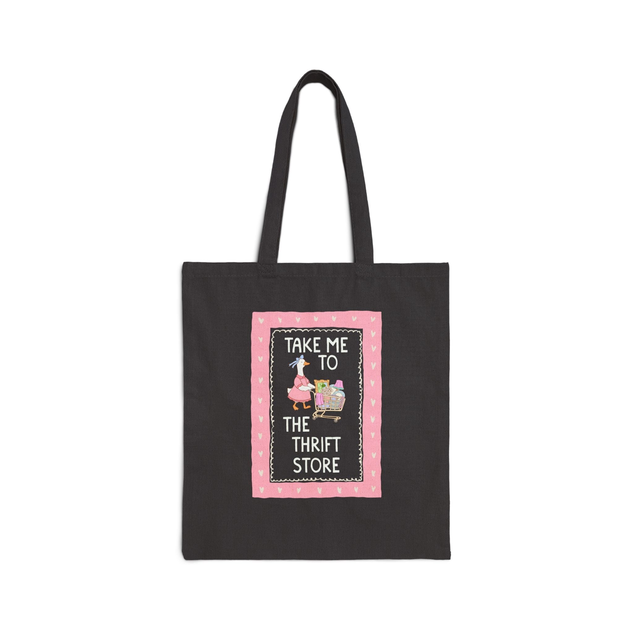 Silly Thrifting Tote Bag: Take Me to the Thrift Store | Cute Goose Flea Market Tote Bag with Hearts, Cozy Thrifting Lover Gift for Sister - Opal and June