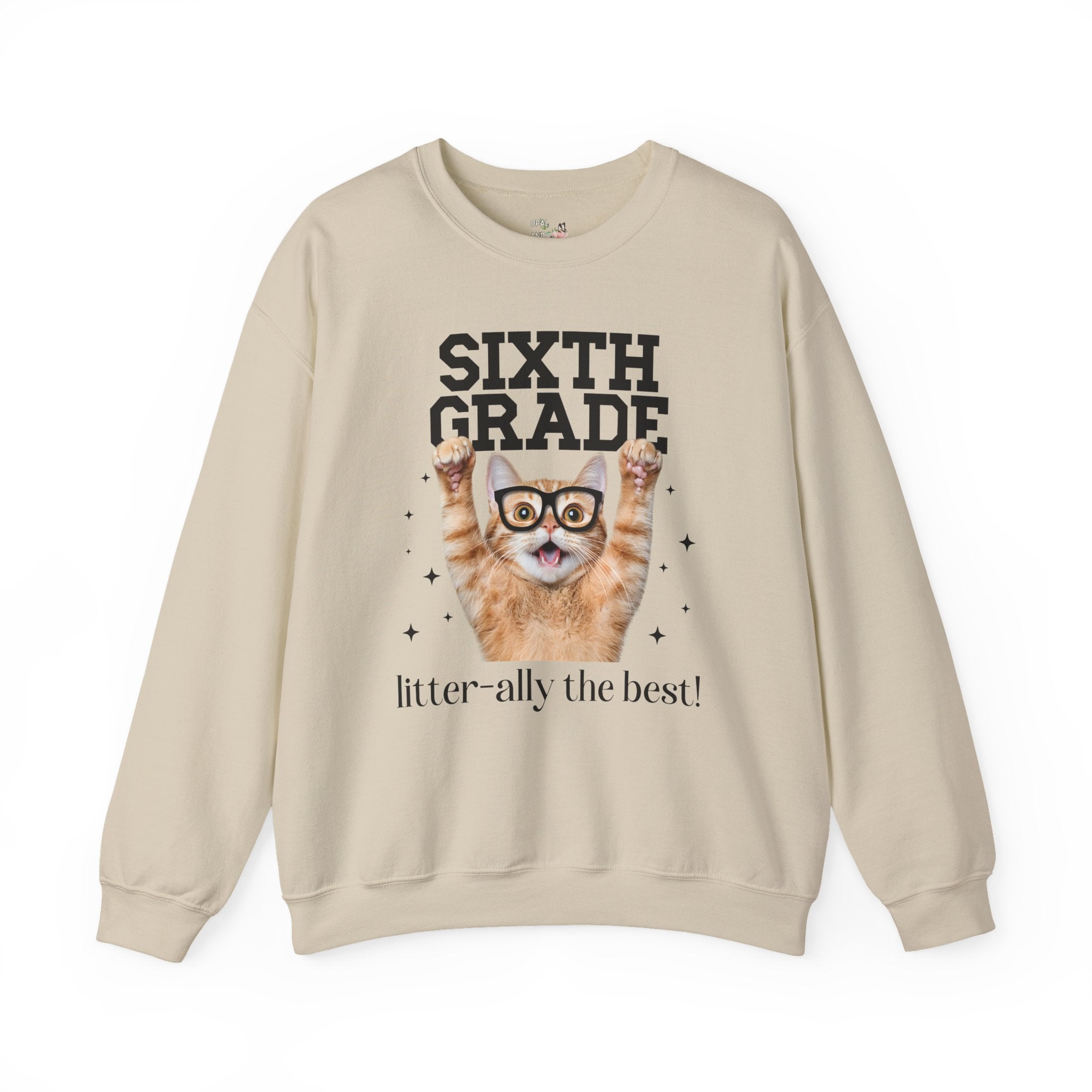 Sixth Grade Teacher Cat Lover Sweatshirt for Back to School, Funny Saying Cat Mom or Cat Dad Gift, First Day of School Teacher Team Shirt - Opal and June