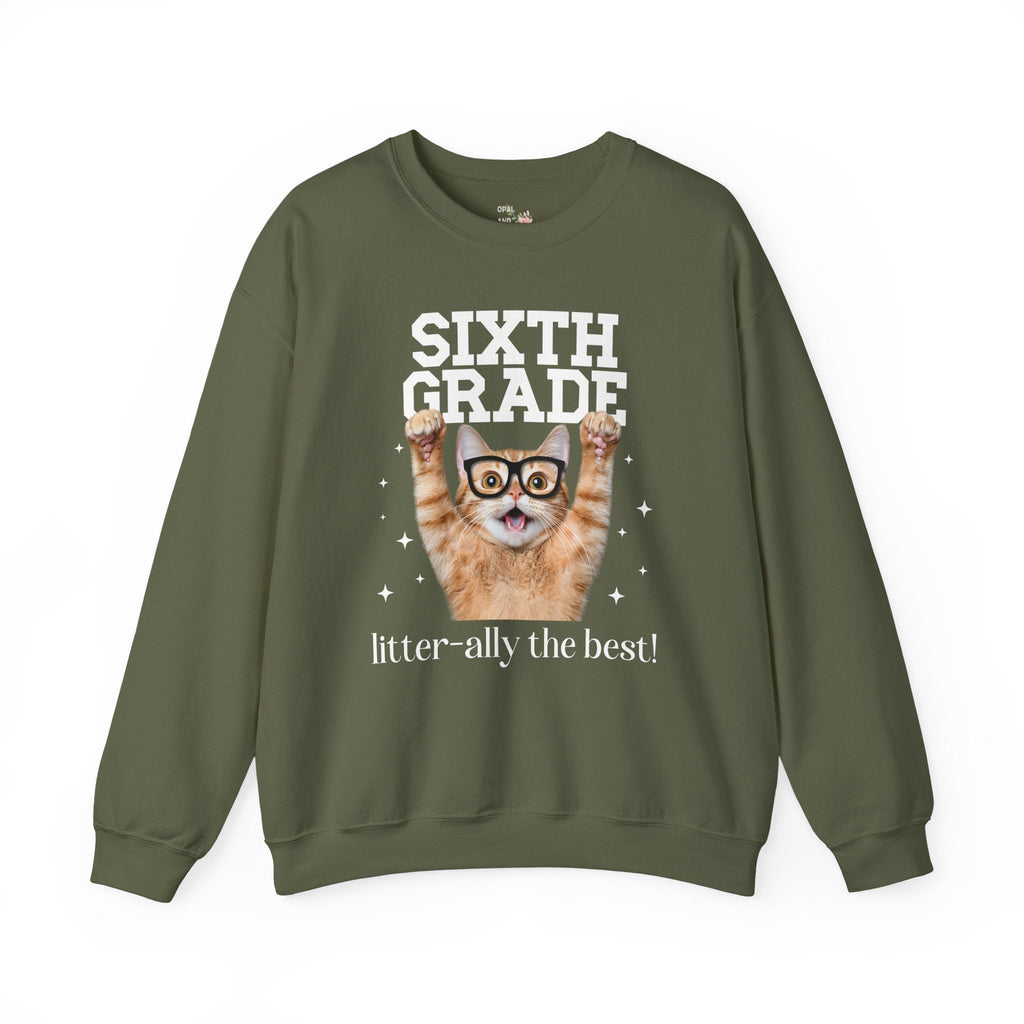 Sixth Grade Teacher Cat Lover Sweatshirt for Back to School, Funny Saying Cat Mom or Cat Dad Gift, First Day of School Teacher Team Shirt - Opal and June