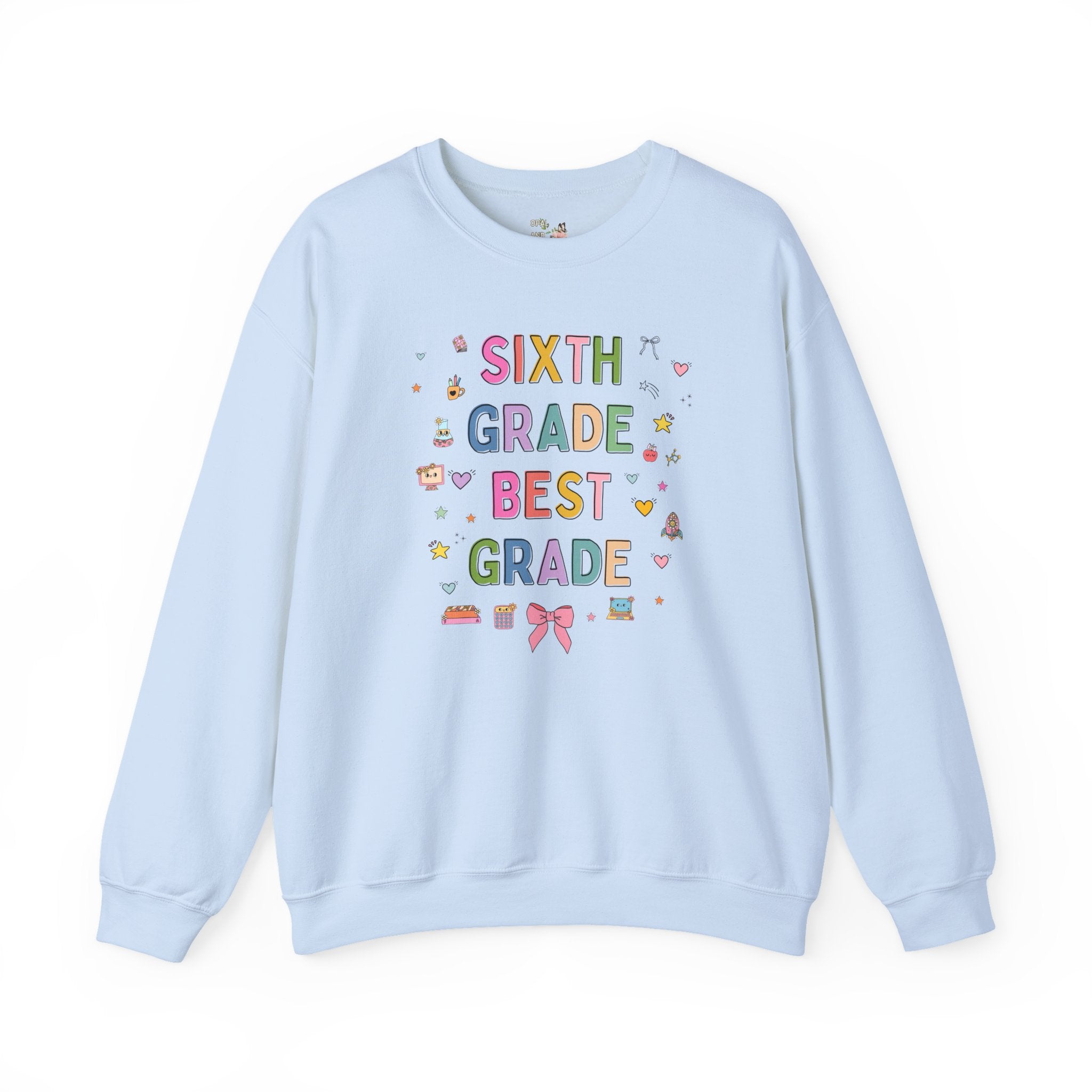 Sixth Grade Teacher Sweatshirt, Cute 90s Aesthetic Doodles, Colorful Matching Teacher Crewneck for Sixth Grade Crew, New Teacher Present - Opal and June