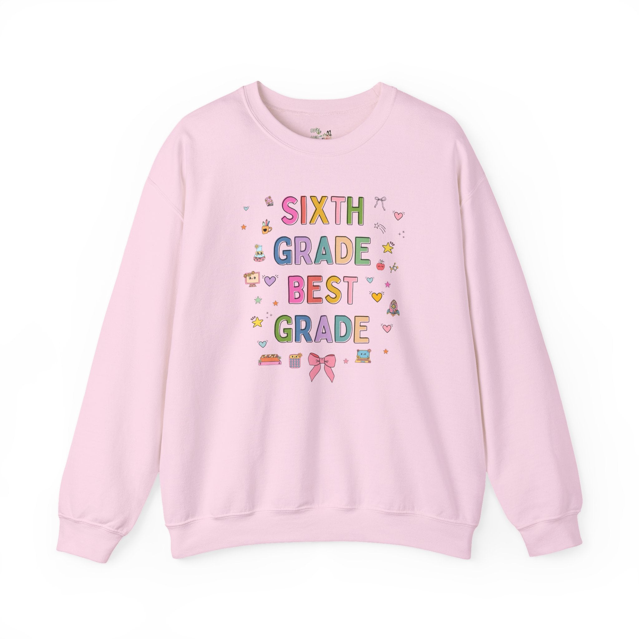 Sixth Grade Teacher Sweatshirt, Cute 90s Aesthetic Doodles, Colorful Matching Teacher Crewneck for Sixth Grade Crew, New Teacher Present - Opal and June
