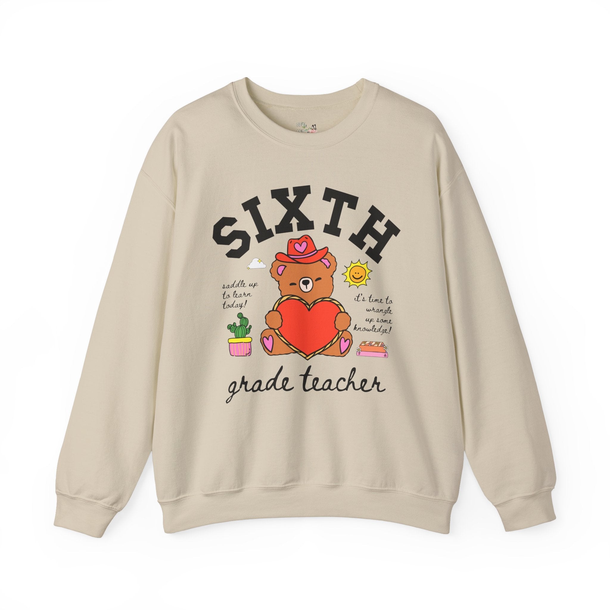 Sixth Grade Teacher Sweatshirt, Cute Cottagecore Western Bear, Funny Saying Elementary School Sixth Grade Matching Teacher Shirt, 90s Vibe - Opal and June