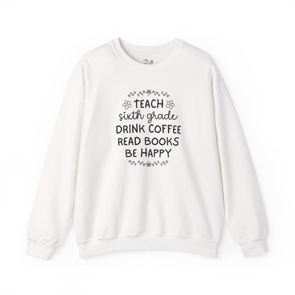 Sixth Grade Teacher Sweatshirt with Flowers, Cute Matching Book Lover Teacher Team Crewneck, Back to School, Coffee Lover New Teacher Gift - Opal and June