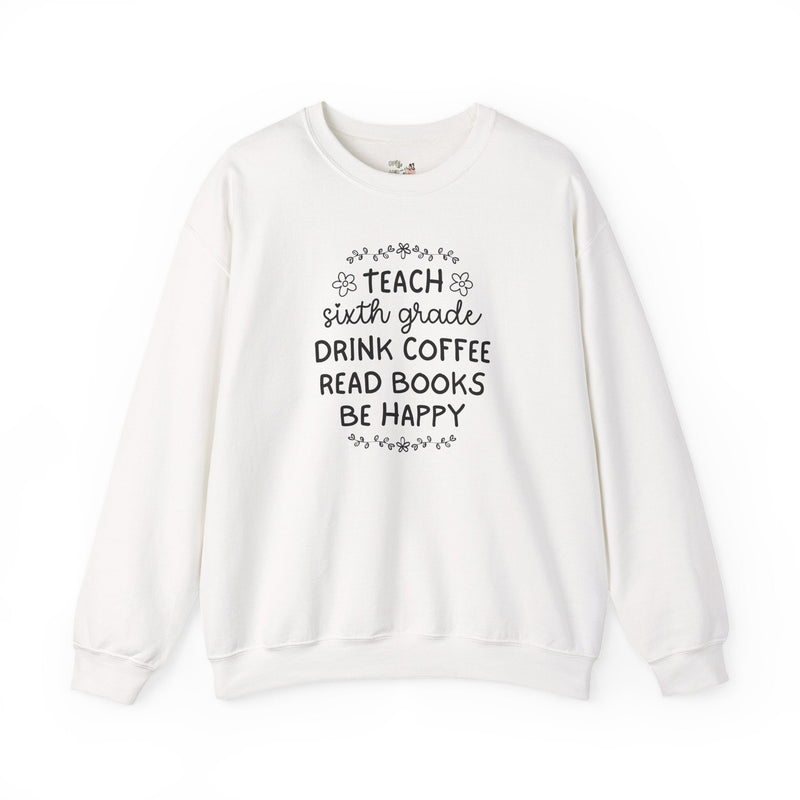 Sixth Grade Teacher Sweatshirt with Flowers, Cute Matching Book Lover Teacher Team Crewneck, Back to School, Coffee Lover New Teacher Gift - Opal and June