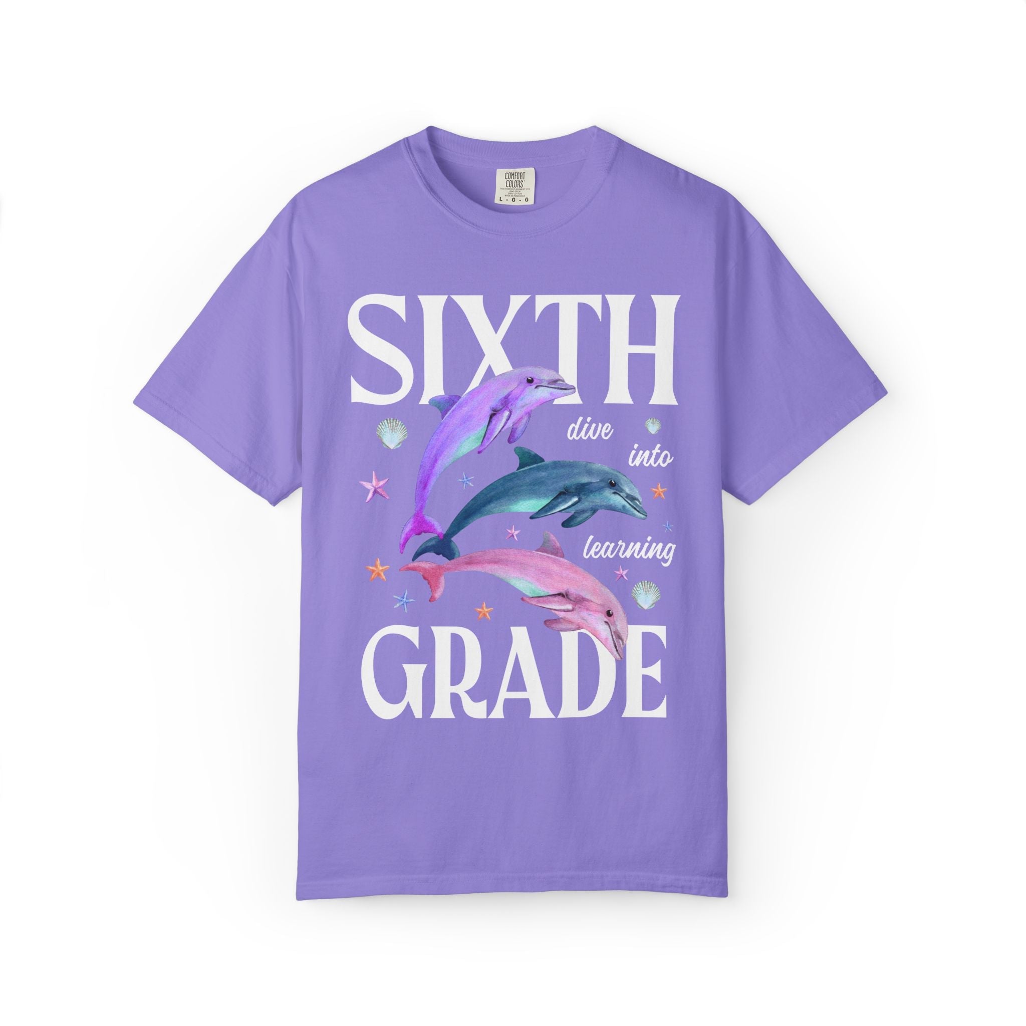 Sixth Grade Teacher Team Tee Shirt with Dolphins: Dive Into Learning - Opal and June