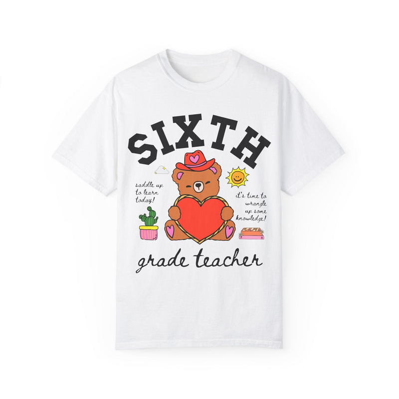 Sixth Grade Teacher Tee Shirt, Cute Cottagecore Western Bear, Funny Saying Elementary School Sixth Grade Matching Teacher Tee, 90s Vibe - Opal and June