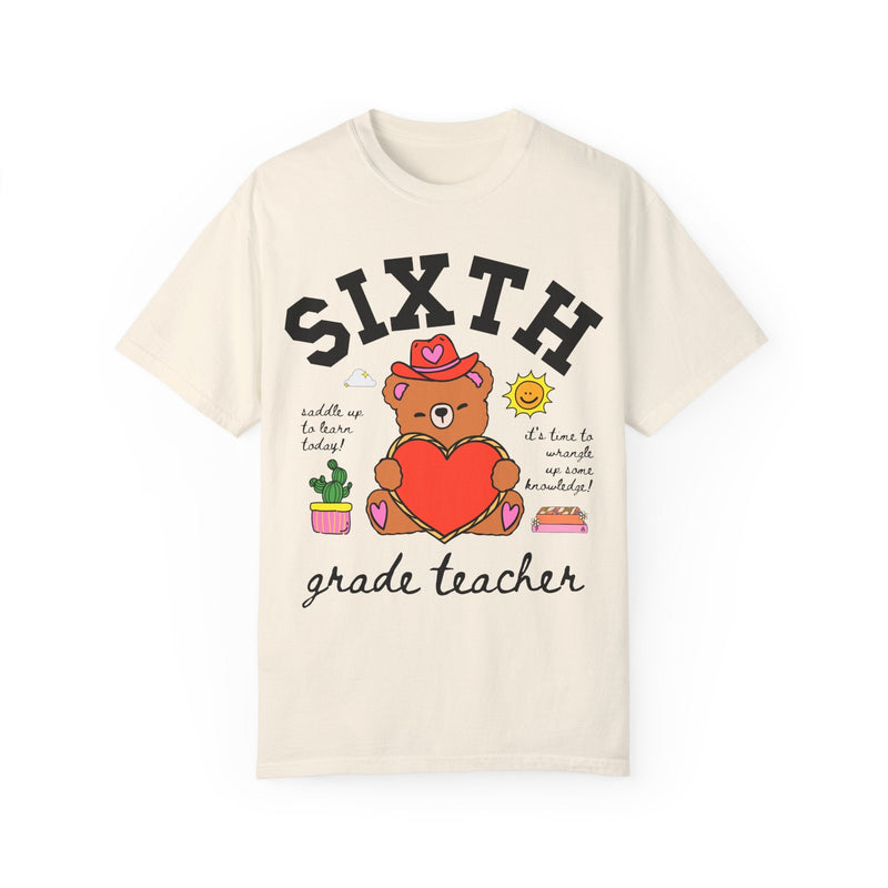 Sixth Grade Teacher Tee Shirt, Cute Cottagecore Western Bear, Funny Saying Elementary School Sixth Grade Matching Teacher Tee, 90s Vibe - Opal and June
