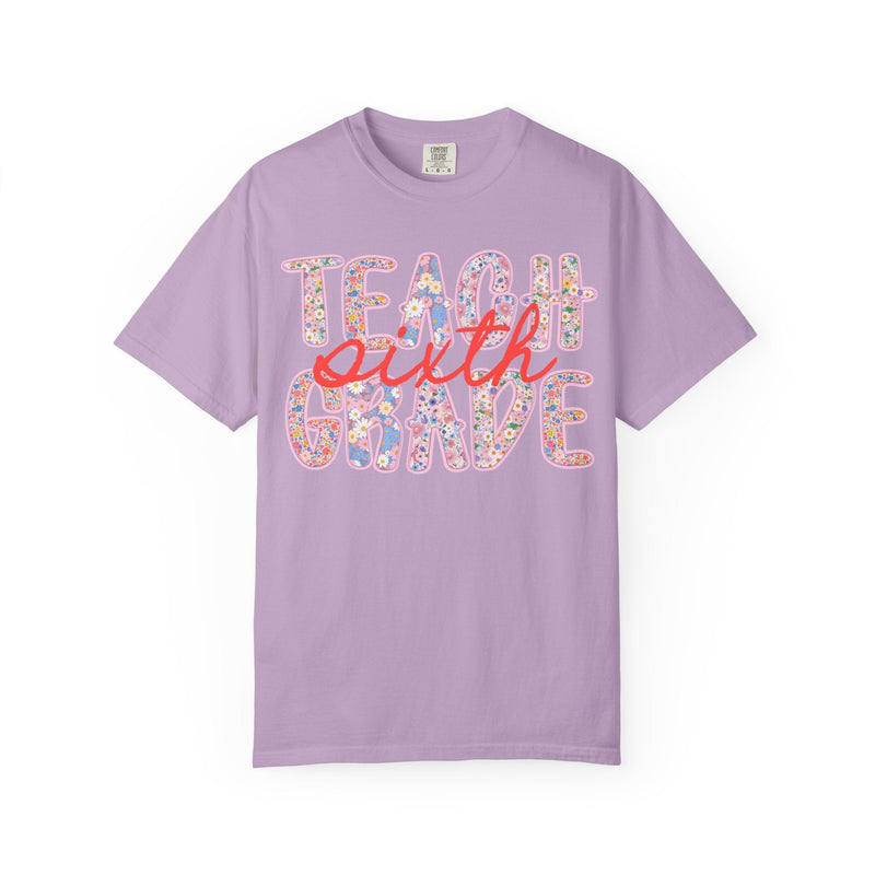 Sixth Grade Teacher Tee Shirt with Flowers, Cute 90s Aesthetic Back to School Teacher Team Shirt, Cozy Cottagecore Tee, First Day of School - Opal and June