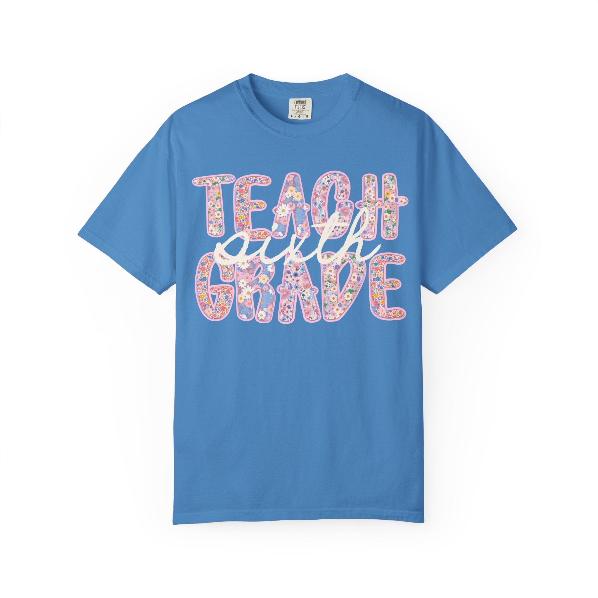 Sixth Grade Teacher Tee Shirt with Flowers, Cute 90s Aesthetic Back to School Teacher Team Shirt, Cozy Cottagecore Tee, First Day of School - Opal and June