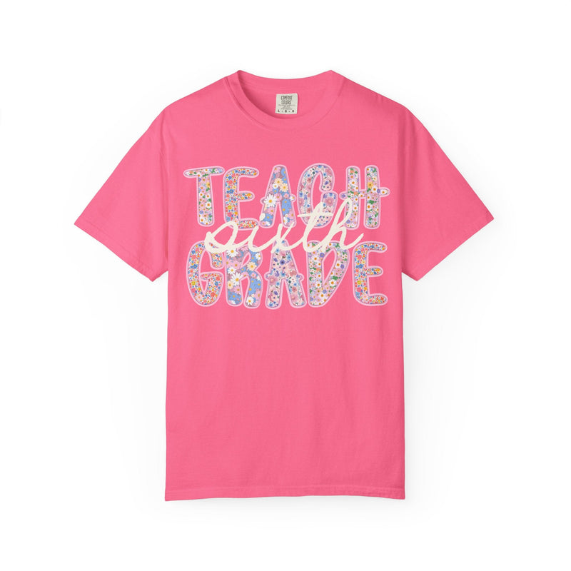 Sixth Grade Teacher Tee Shirt with Flowers, Cute 90s Aesthetic Back to School Teacher Team Shirt, Cozy Cottagecore Tee, First Day of School - Opal and June
