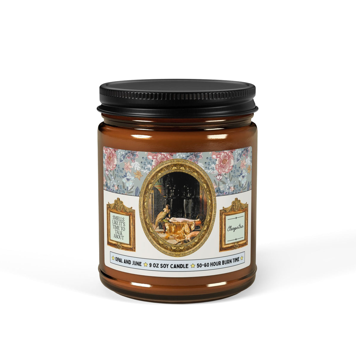 Smells Like It's Time to Talk About Cleopatra Candle with Famous Painting: 9 Oz Soy Candle for Art Historian or Egyptian History Buff, Royal Historian or Women's History Month Gift - Opal and June