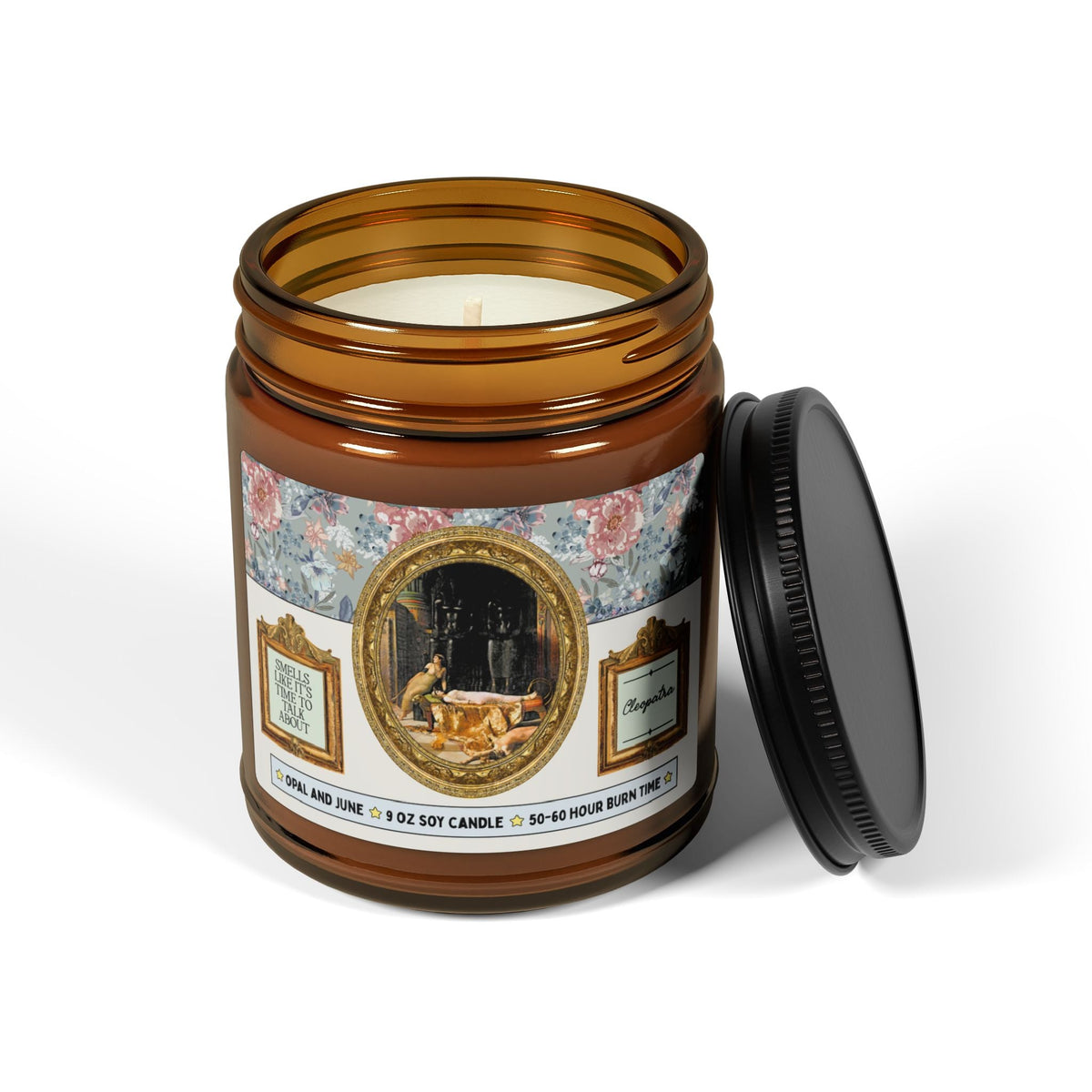 Smells Like It's Time to Talk About Cleopatra Candle with Famous Painting: 9 Oz Soy Candle for Art Historian or Egyptian History Buff, Royal Historian or Women's History Month Gift - Opal and June