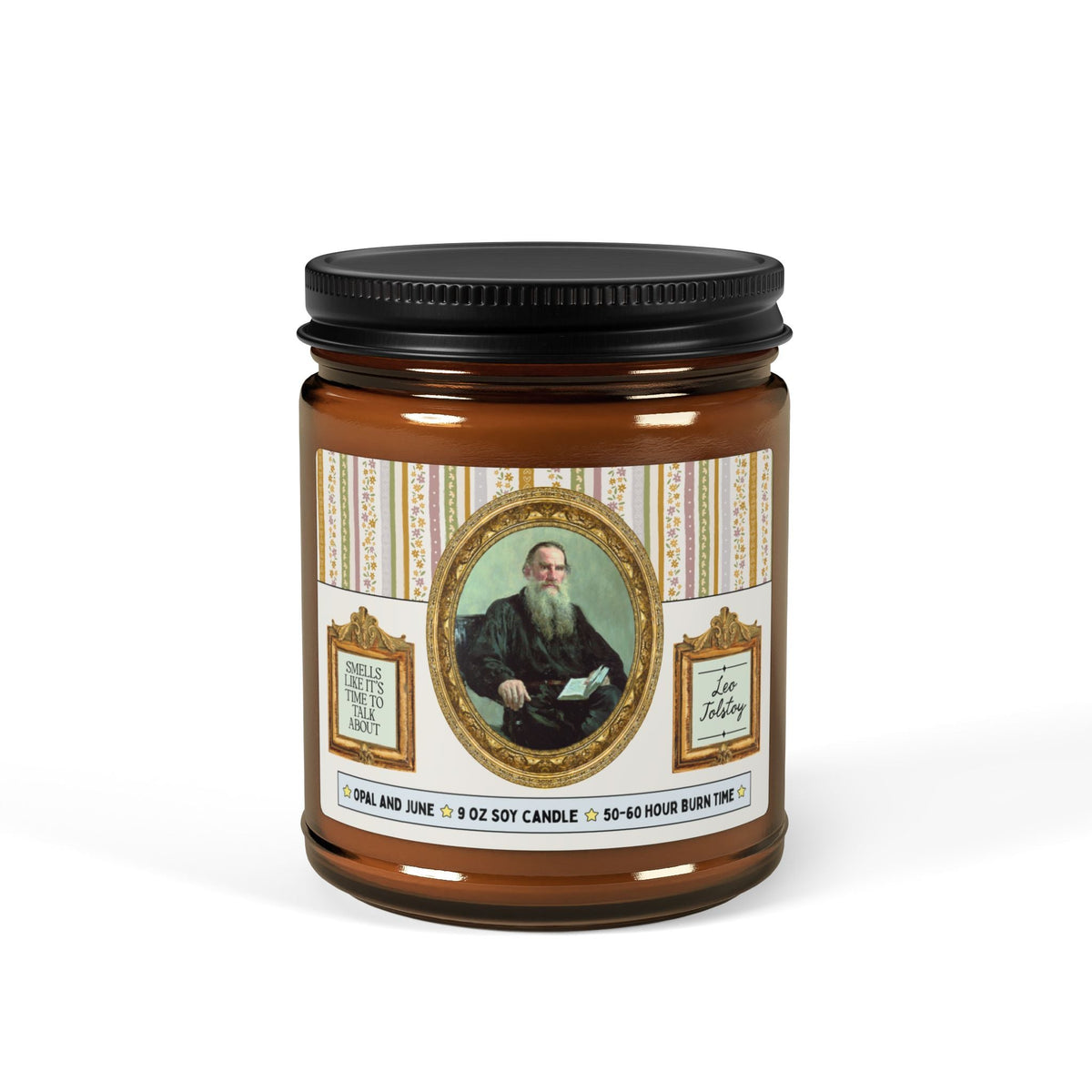 Smells Like It's Time to Talk About Leo Tolstoy Candle with Famous Painting: 9 Oz Soy Candle for Art Historian or Book Lover, Russian Classic Literature Bookworm Gift - Opal and June
