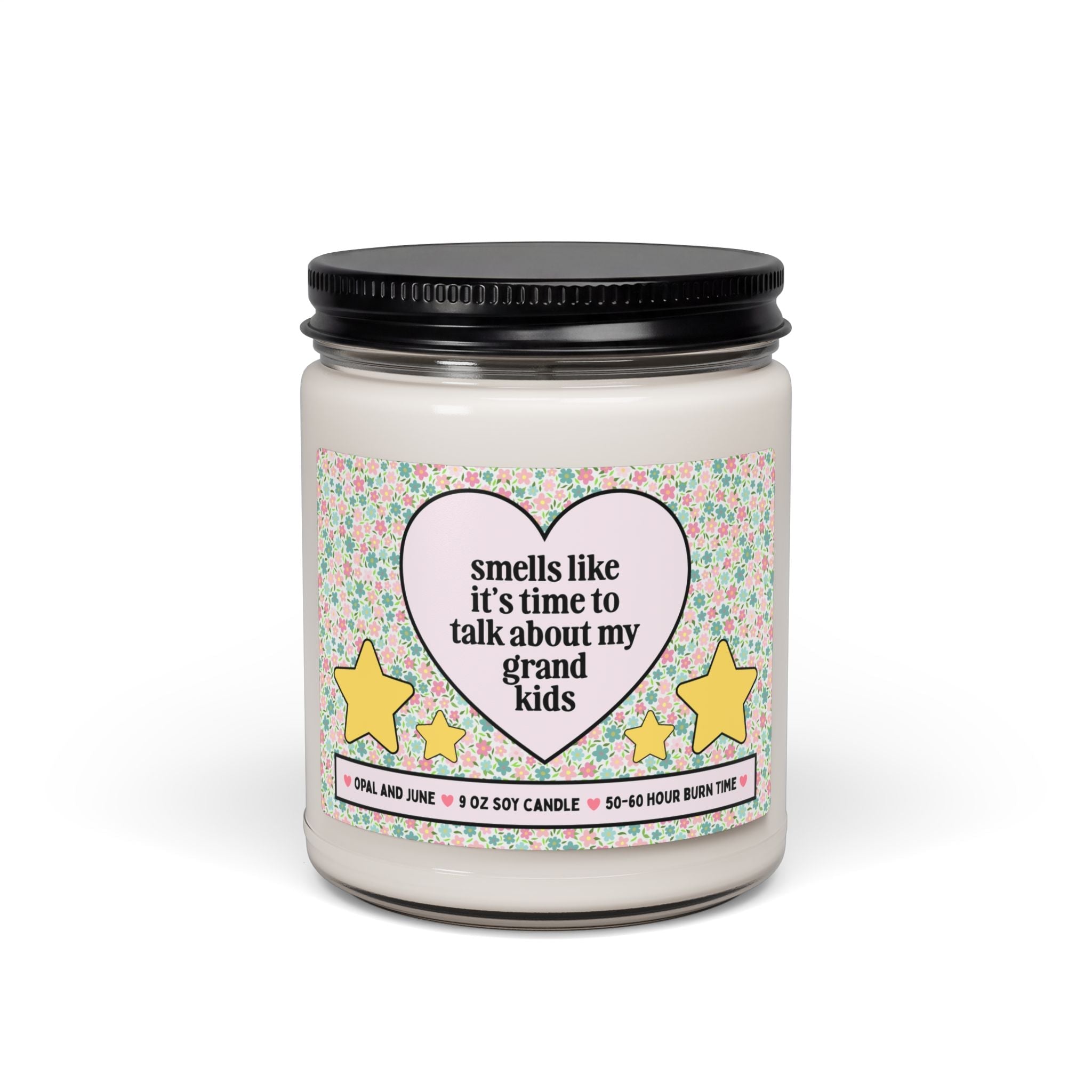 Smells Like It's Time to Talk About My Grandkids: 9 Oz Soy Candle for Future Grandparent or Mimi, Silly Pregnancy Announcement Gift for Mom - Opal and June