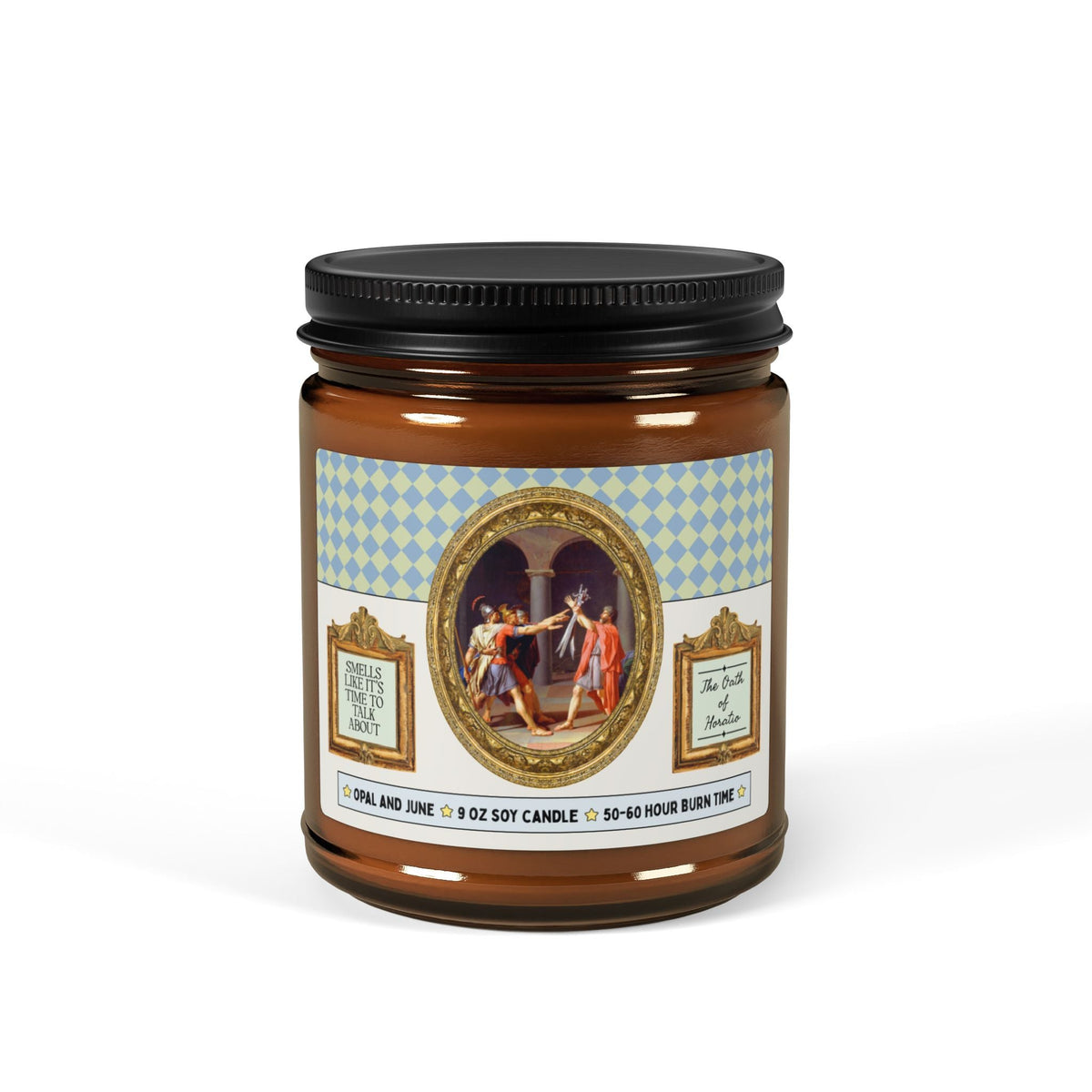 Smells Like It's Time to Talk About The Oath of Oratio by Jacques-Louis David : 9 Oz Soy Candle for Art History Buff, Roman Folklore Gift - Opal and June