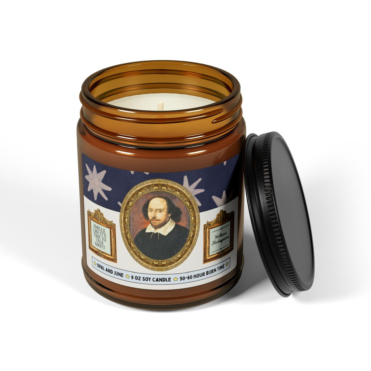 Smells Like It's Time to Talk About William Shakespeare: 9 Oz Soy Candle for Book Lover or High School English Teacher - Opal and June