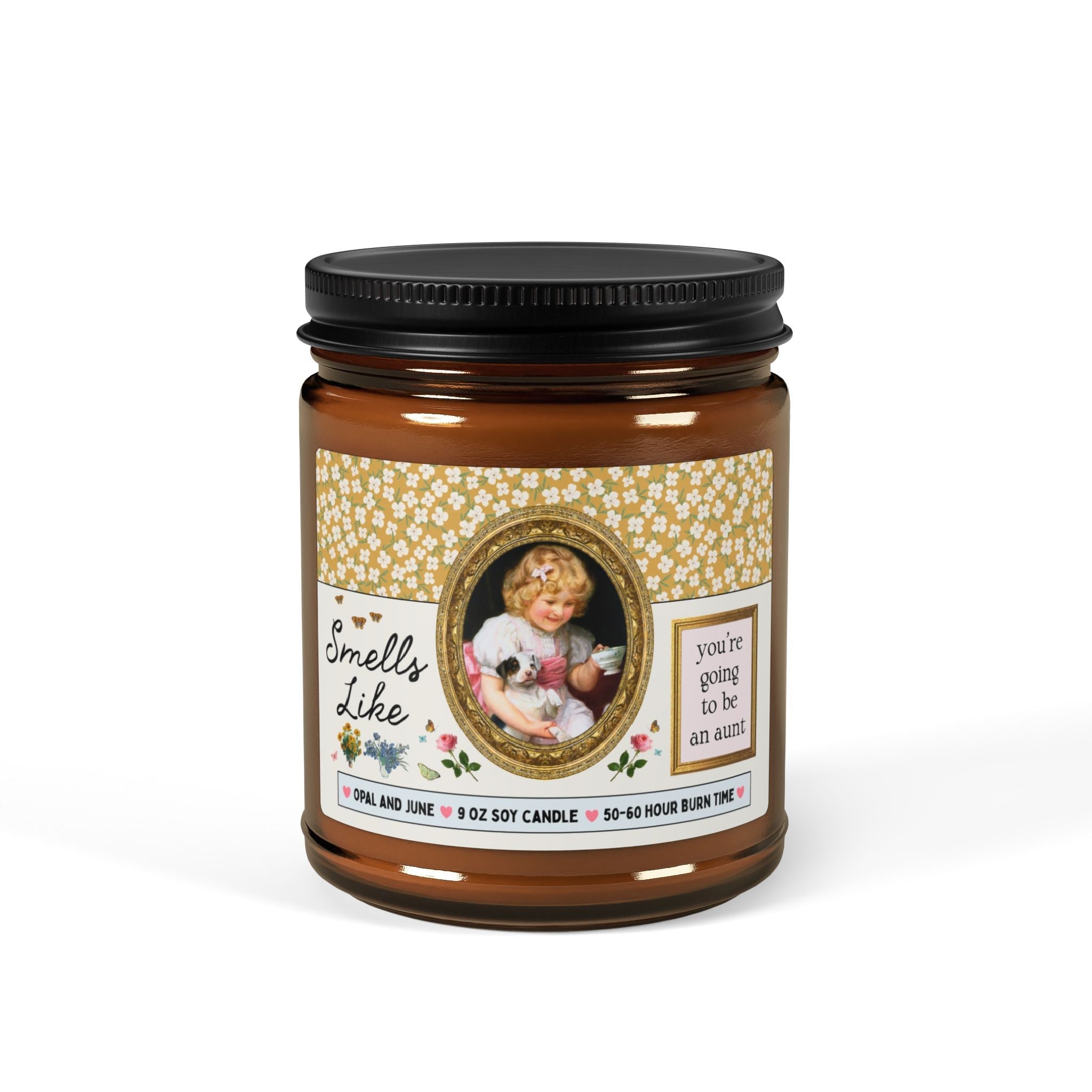 Smells Like You're Going To Be An Aunt 9 Oz Soy Candle for Sister, Cute Pregnancy Announcement Gift from Expecting Pregnant Mom, Art History - Opal and June