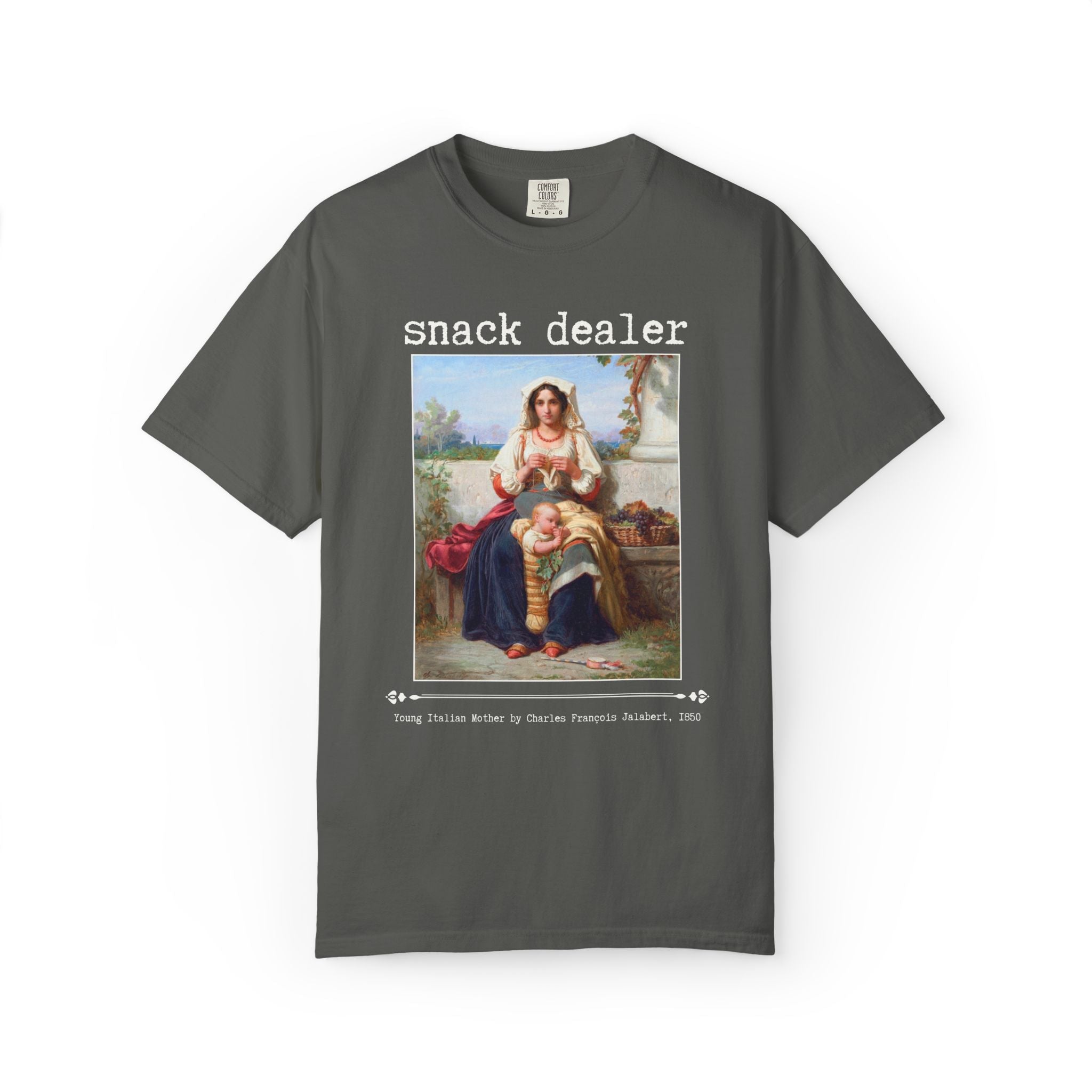 Snack Dealer Toddler Mom Tee Shirt for New Mom, Silly Mother's Day T-Shirt for Mom with Young Kids, Famous Painting by Charles Jalabert - Opal and June