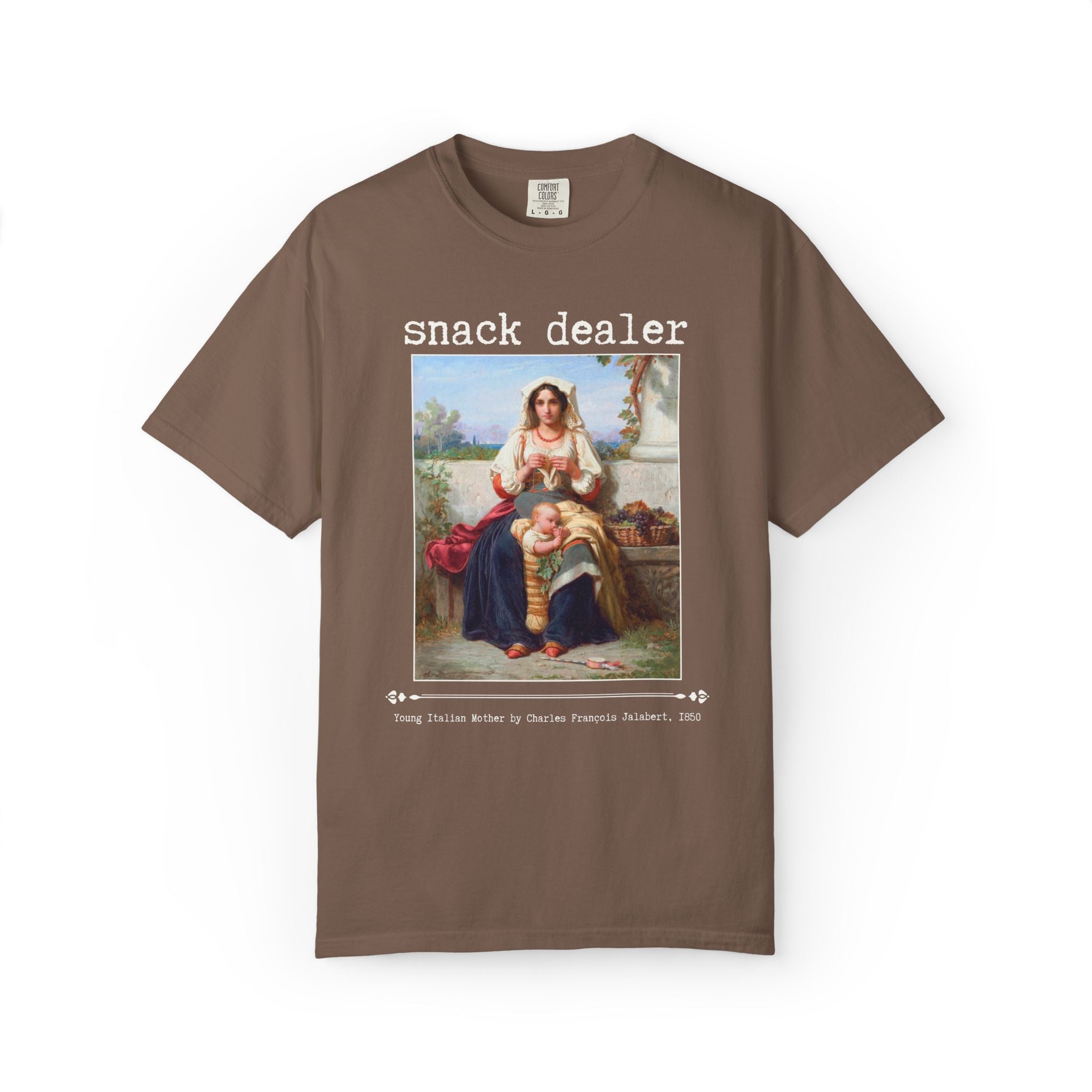 Snack Dealer Toddler Mom Tee Shirt for New Mom, Silly Mother's Day T-Shirt for Mom with Young Kids, Famous Painting by Charles Jalabert - Opal and June