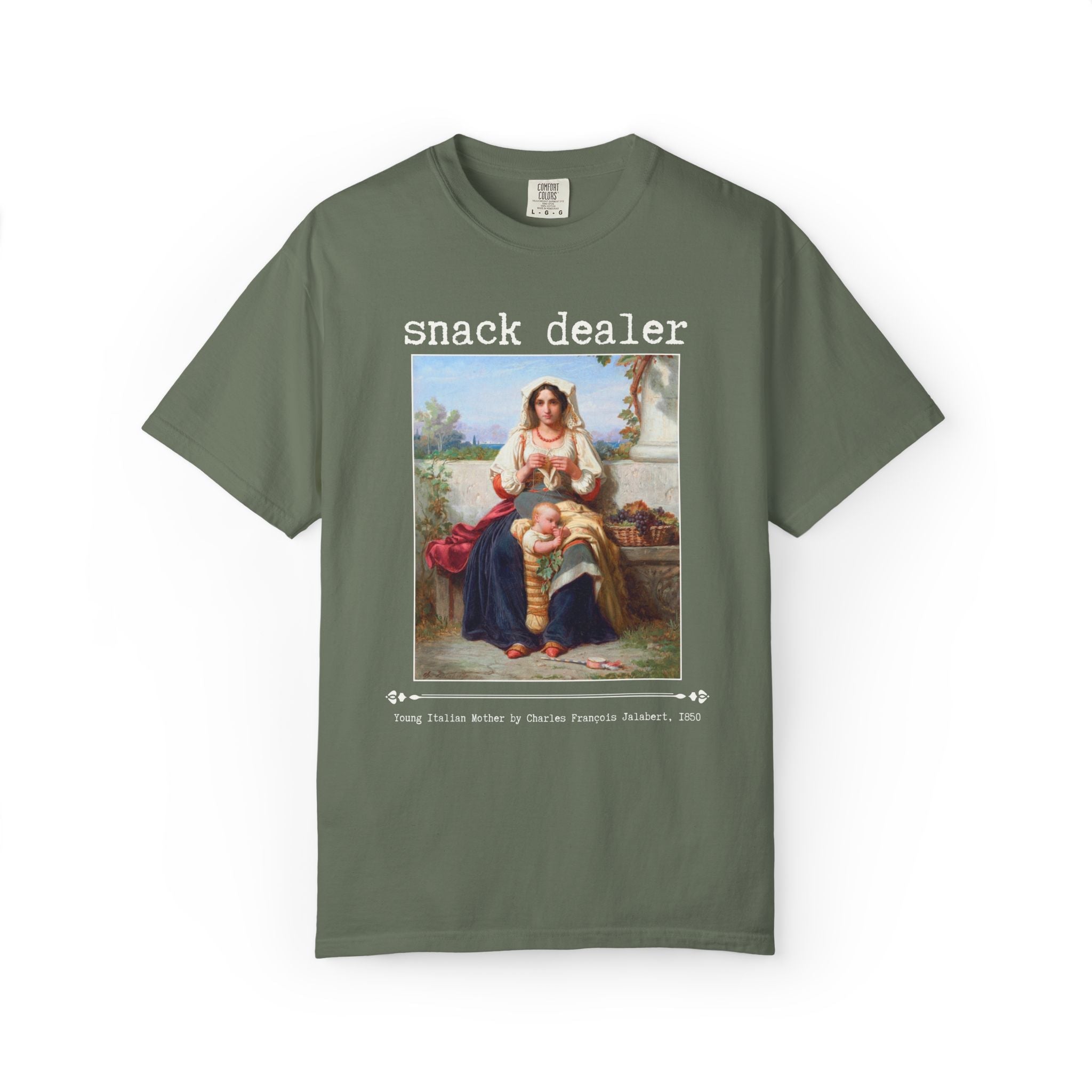 Snack Dealer Toddler Mom Tee Shirt for New Mom, Silly Mother's Day T-Shirt for Mom with Young Kids, Famous Painting by Charles Jalabert - Opal and June