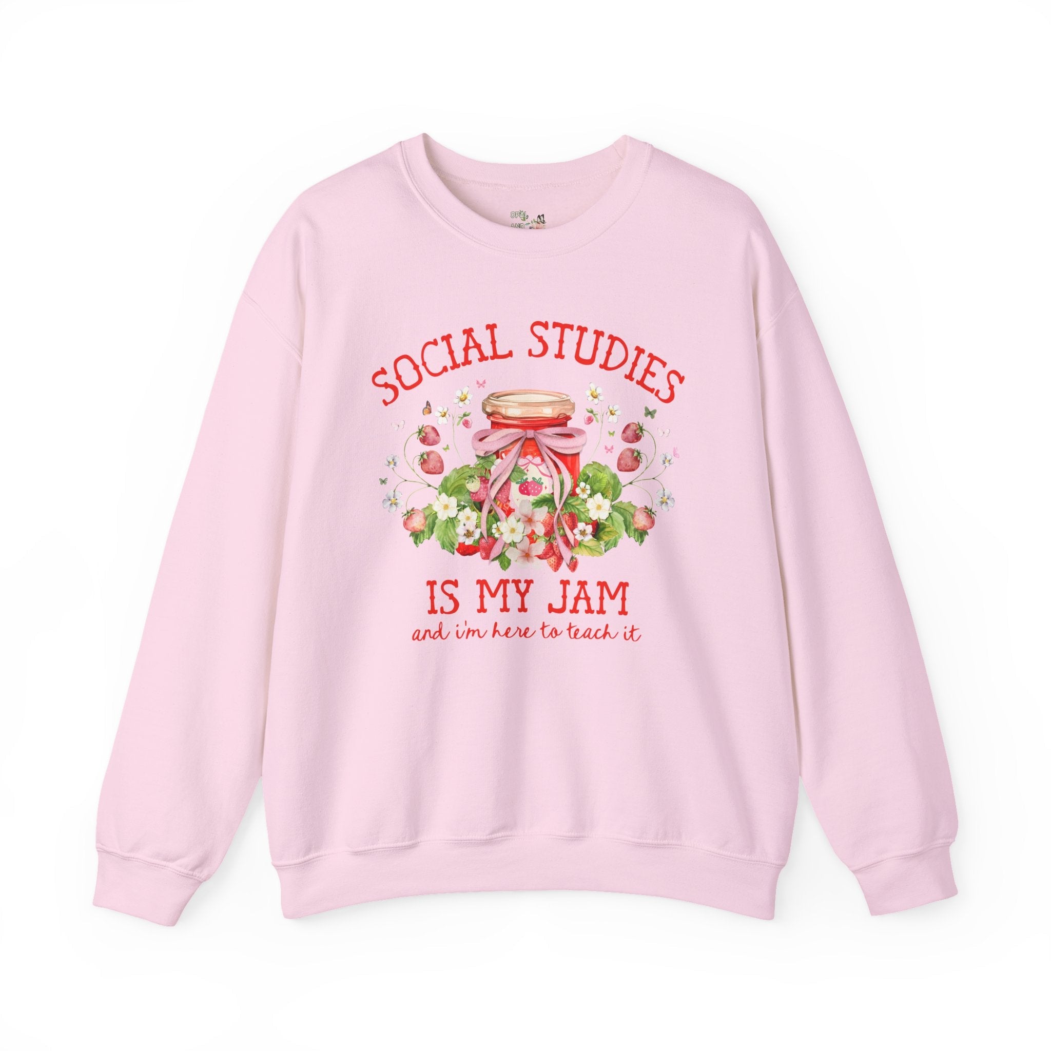 Social Studies Teacher Sweatshirt with Boho Strawberries, Cute Matching History Department Shirt with Flowers, Back to School Social Studies - Opal and June