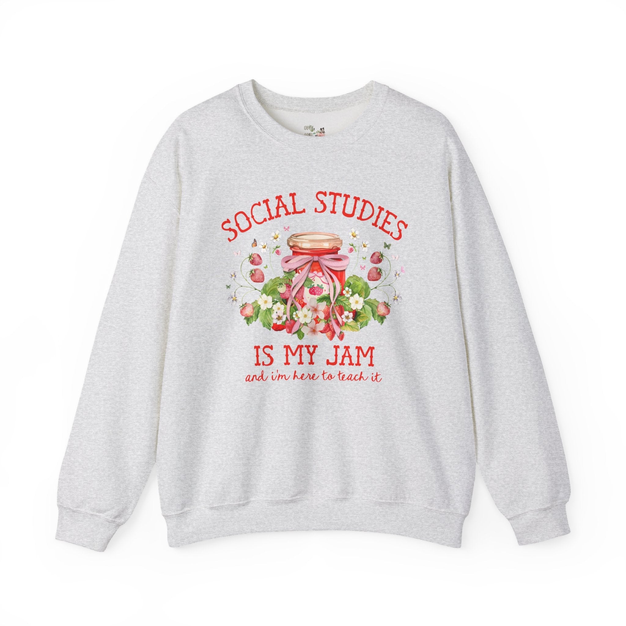 Social Studies Teacher Sweatshirt with Boho Strawberries, Cute Matching History Department Shirt with Flowers, Back to School Social Studies - Opal and June