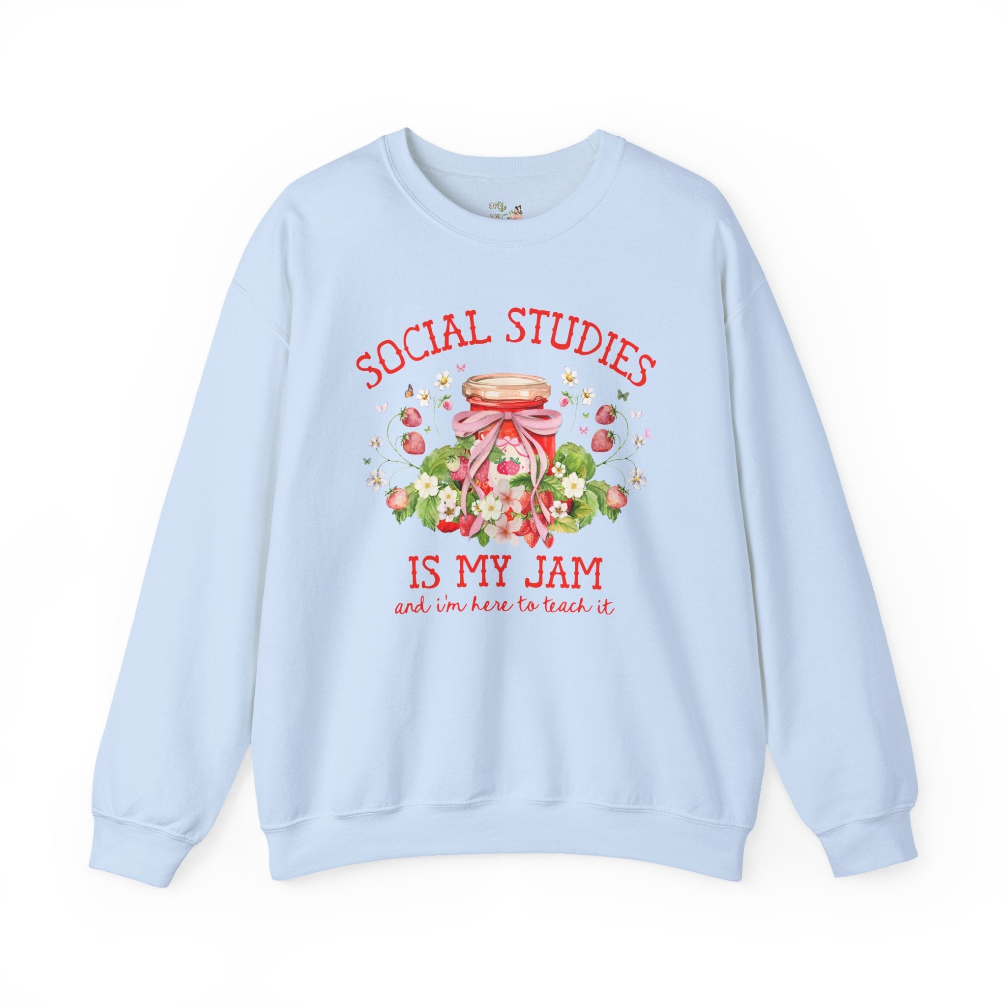 Social Studies Teacher Sweatshirt with Boho Strawberries, Cute Matching History Department Shirt with Flowers, Back to School Social Studies - Opal and June