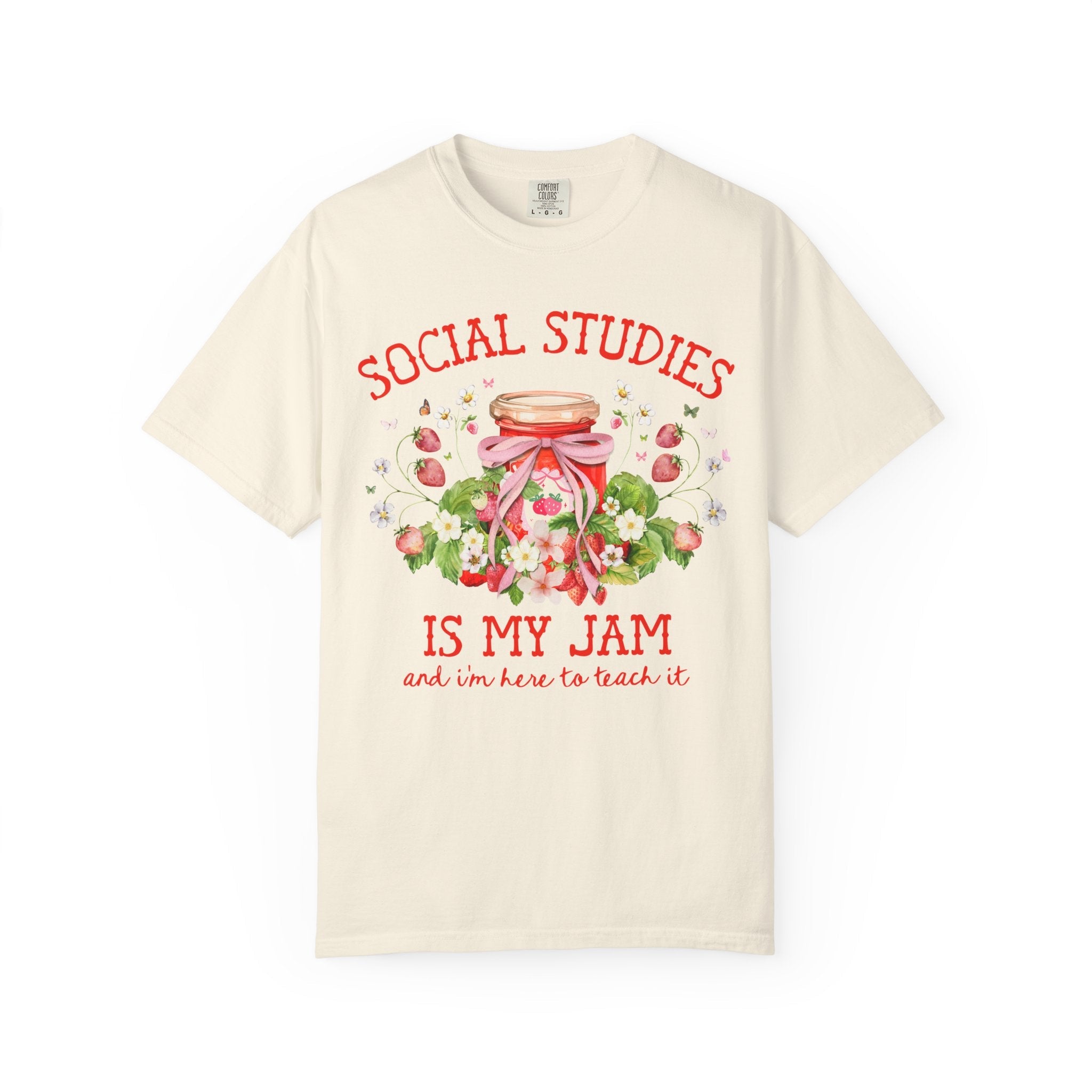 Social Studies Teacher Tee Shirt with Boho Strawberries, Cute Matching History Department Shirt with Flowers, Back to School Social Studies - Opal and June