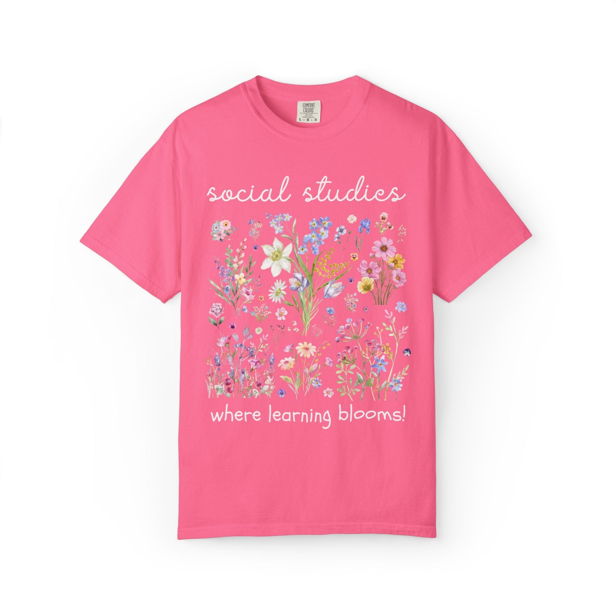 Social Studies Teacher Vintage Botanical Tee Shirt: Where Learning Blooms! | Boho Cottagecore Matching Fairycore T-Shirt with Pressed Flowers, Soft Girl Style - Opal and June
