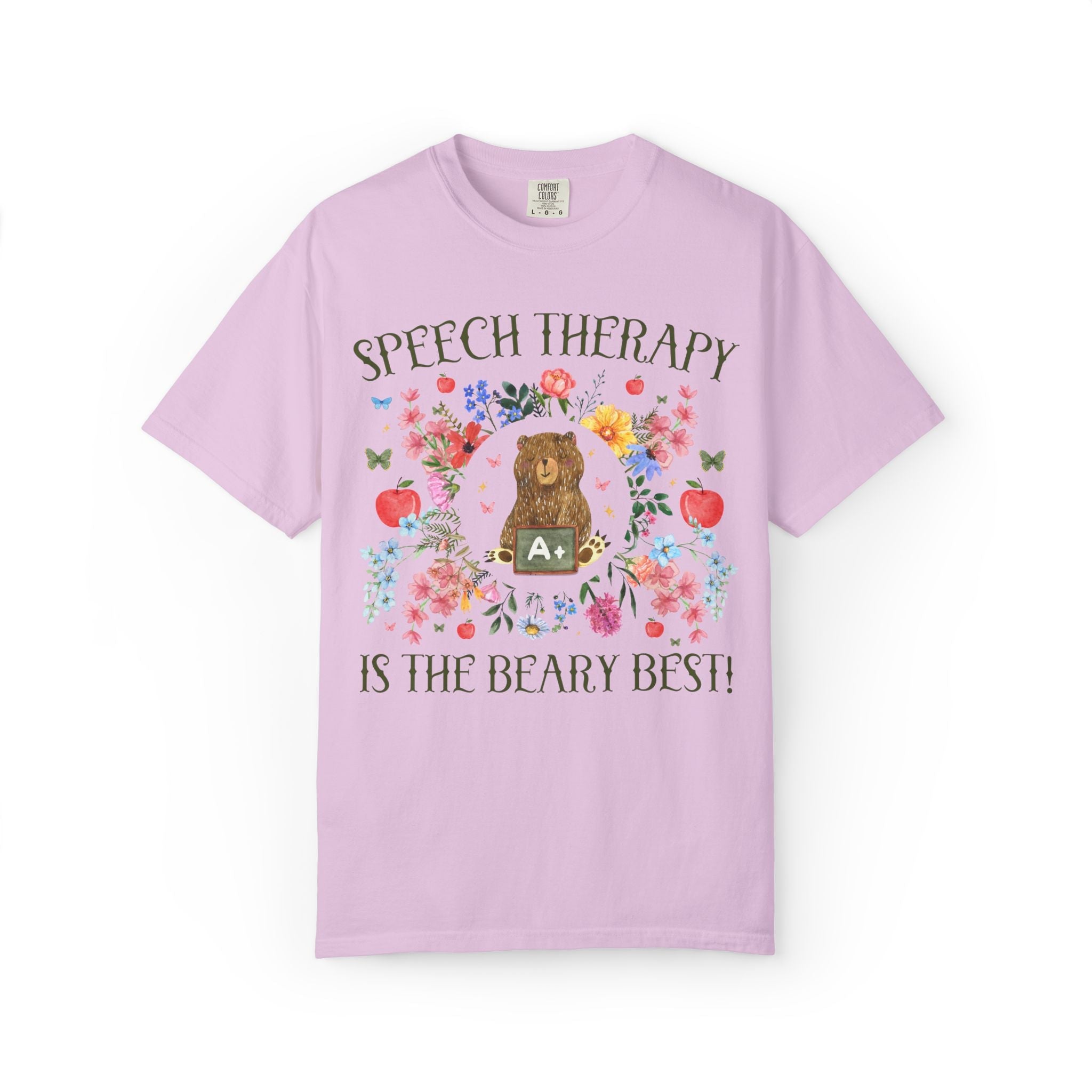 Speech Therapy is The Beary Best Matching Teacher T-Shirt with Flowers and Cute Cottagecore Bear, Back to School Goblincore Tee - Opal and June