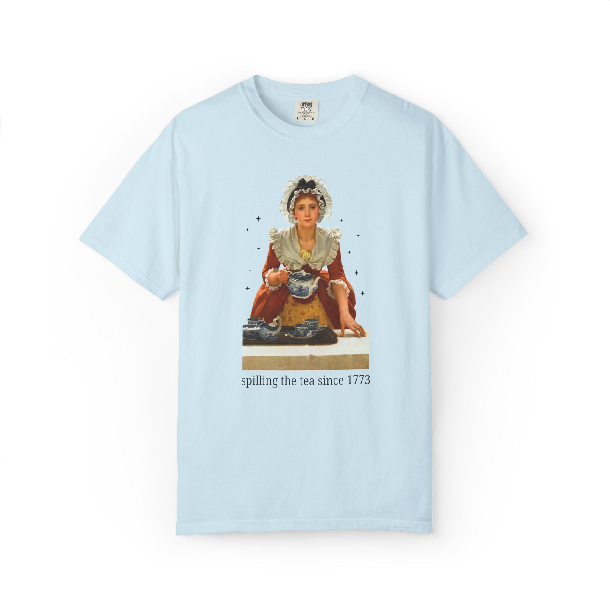 Spilling the Tea Since 1773 Art History Lover Tee Shirt: Funny American History Teacher Shirt for History Buff, 18th Century Women's History - Opal and June