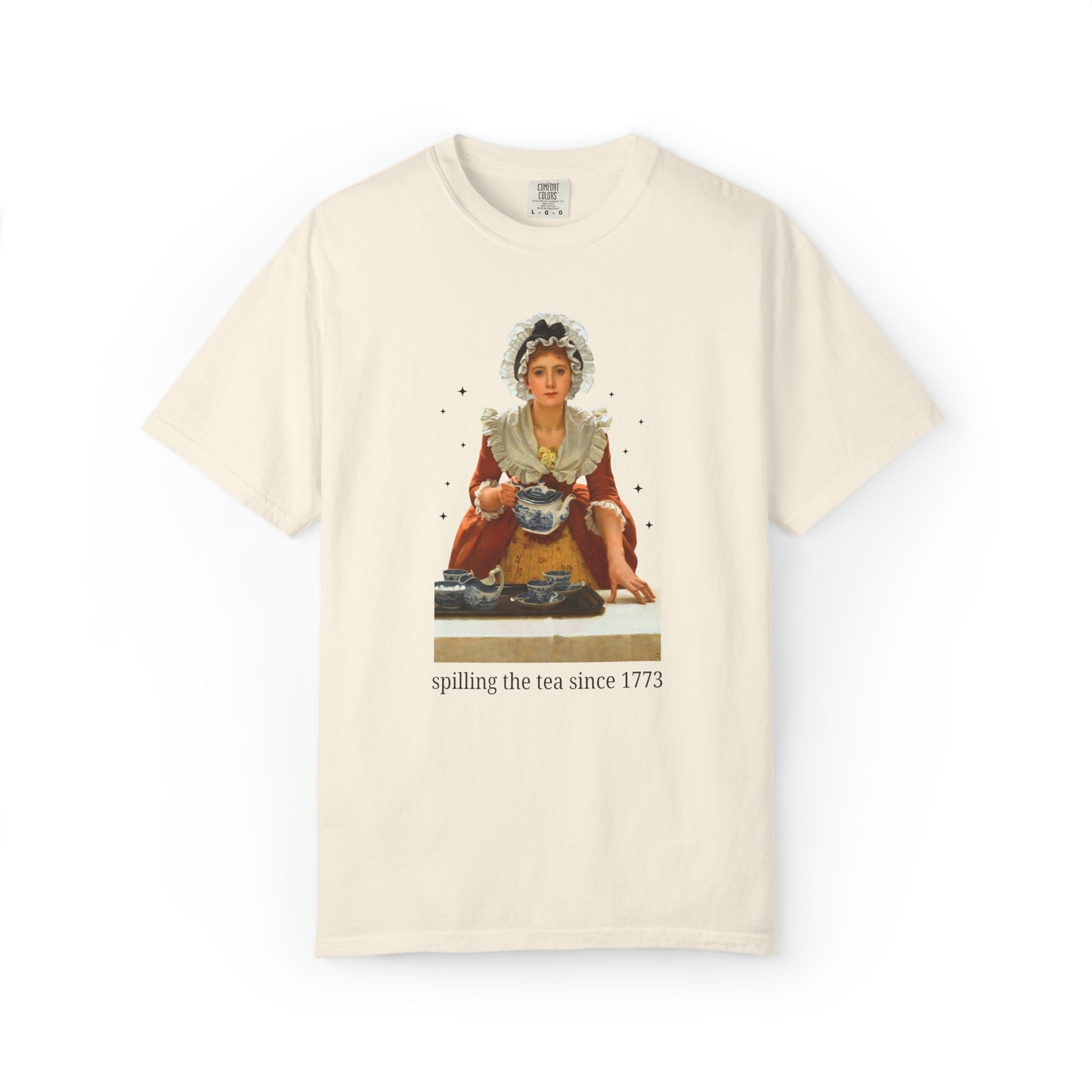 Spilling the Tea Since 1773 Art History Lover Tee Shirt: Funny American History Teacher Shirt for History Buff, 18th Century Women's History - Opal and June