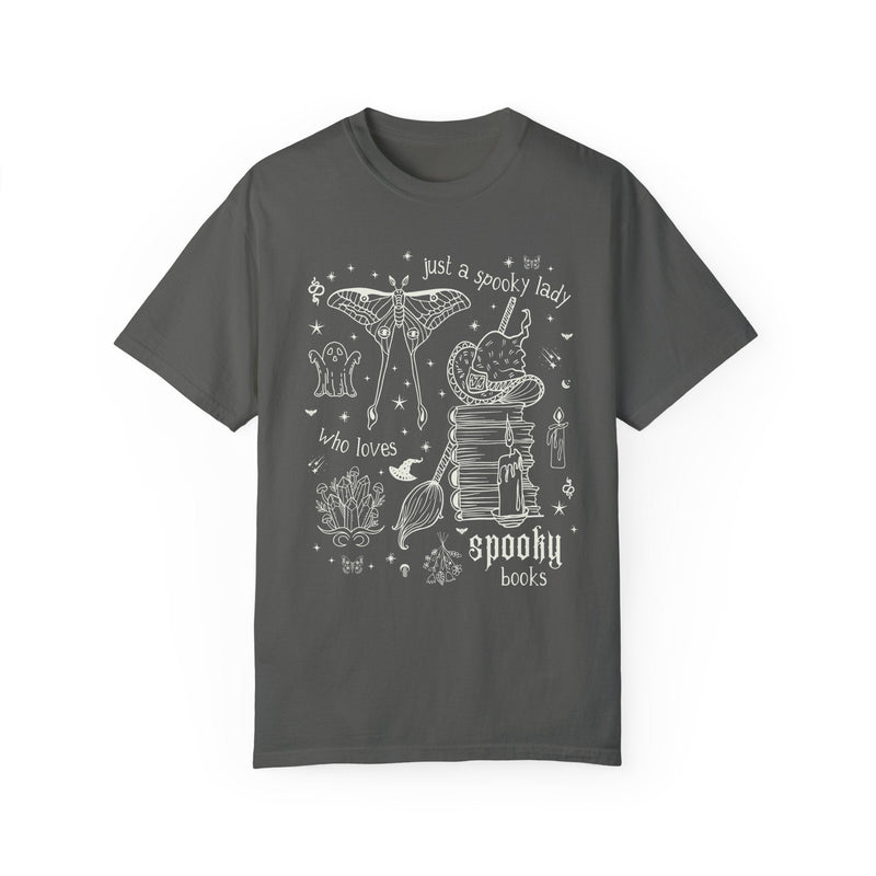 Spooky Bookish Shirt for Reader Who Loves Horror Novels or Mystery Books: Cute 90s Aesthetic Tattoo Style Halloween Tee Shirt for Bookworm - Opal and June