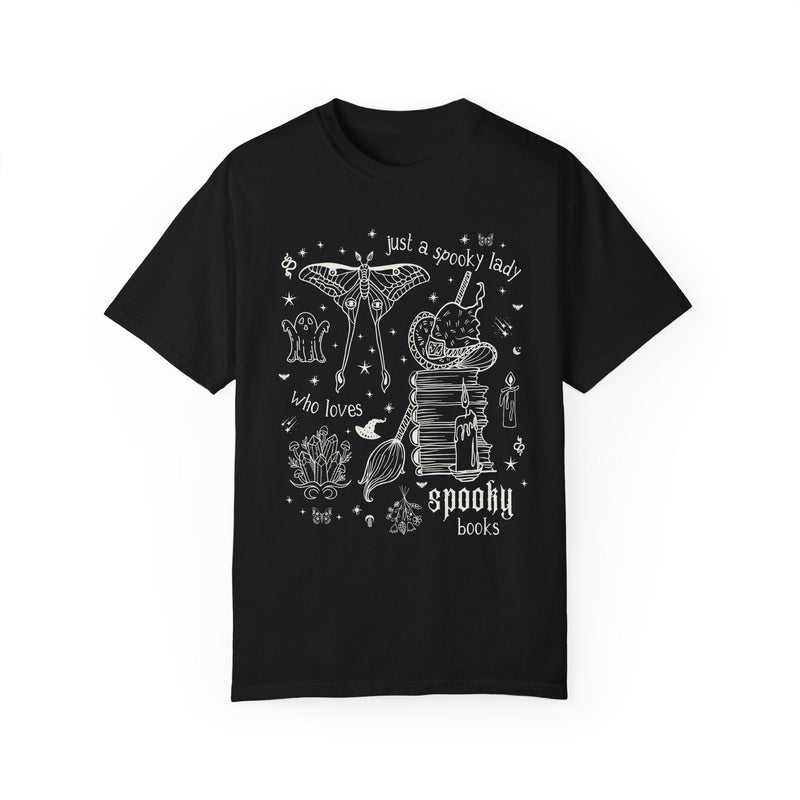 Spooky Bookish Shirt for Reader Who Loves Horror Novels or Mystery Books: Cute 90s Aesthetic Tattoo Style Halloween Tee Shirt for Bookworm - Opal and June